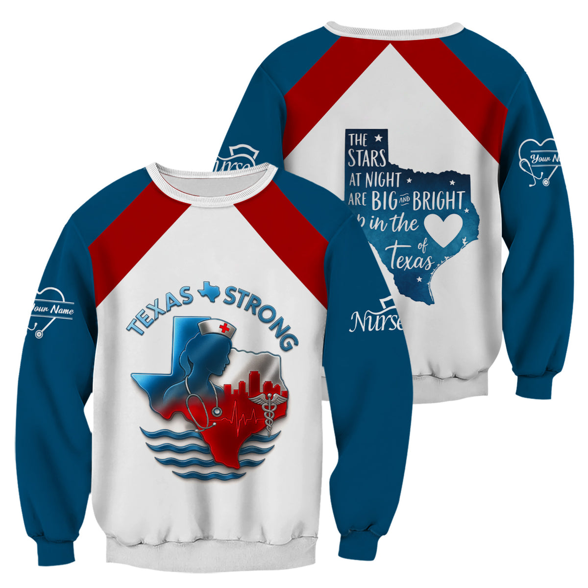 Texas Strong Nurse Scrubs - Personalized with Stethoscope & Texas Flag - Custom Name for RN, CNA, LPN - Gift for Healthcare Workers