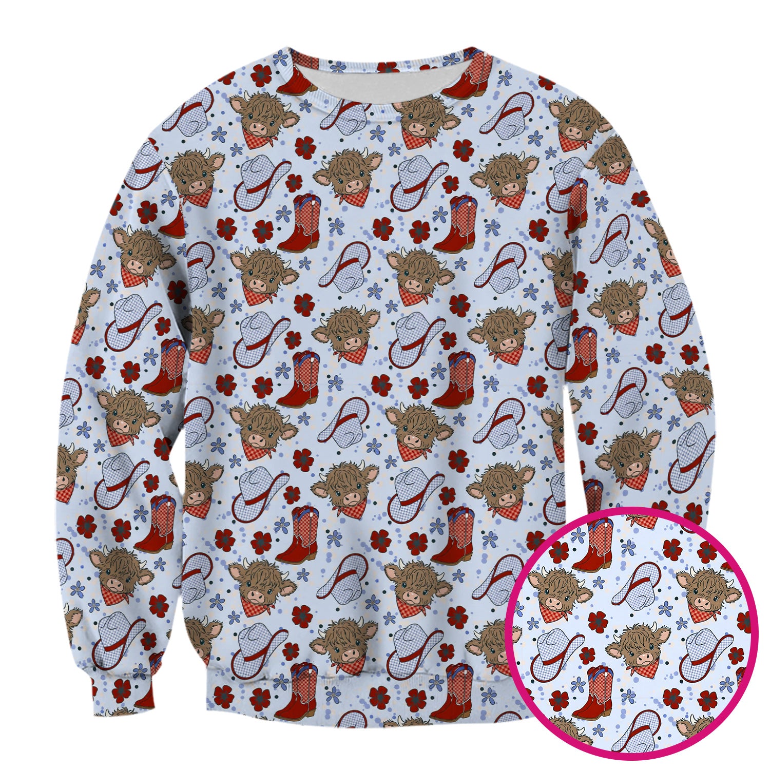Cute Highland Cow Cowboy Boots Pattern Scrub Top, Comfortable Scrubs for Nurses
