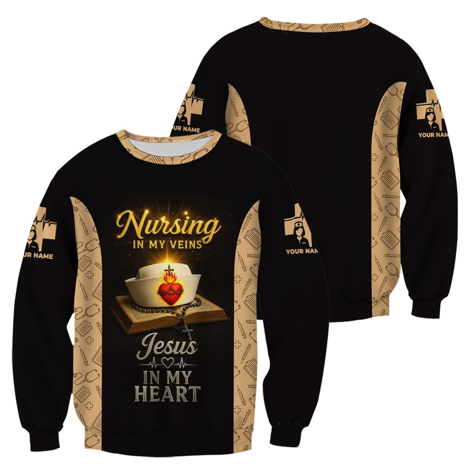 Christian Nurse Scrubs Shirt for Women - Jesus in My Heart Nursing in My Veins - Faith-Based Uniform Top Gift for RN CNA LPN