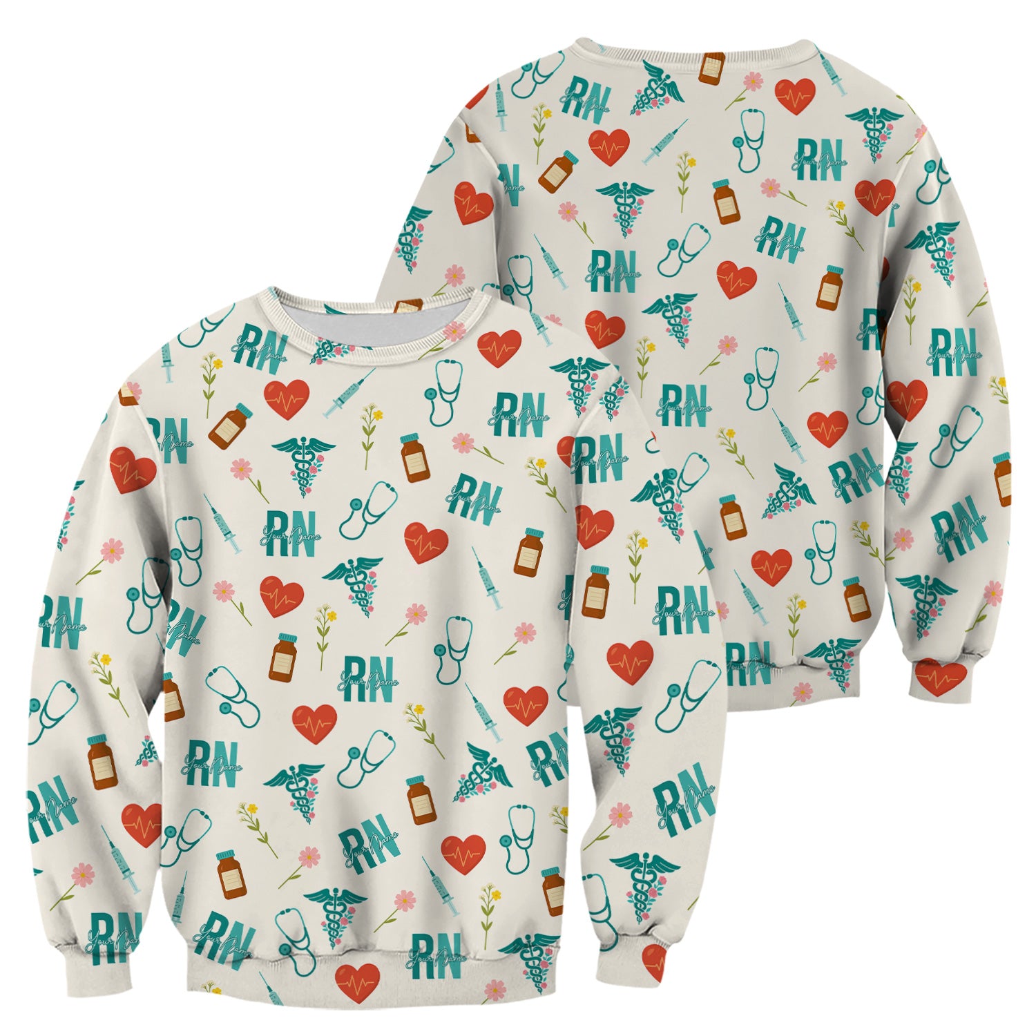 Personalized RN T-Shirt for Women - Graphic Tee with Cute Medical Pattern - Gift for CNA, LPN, Medical Worker