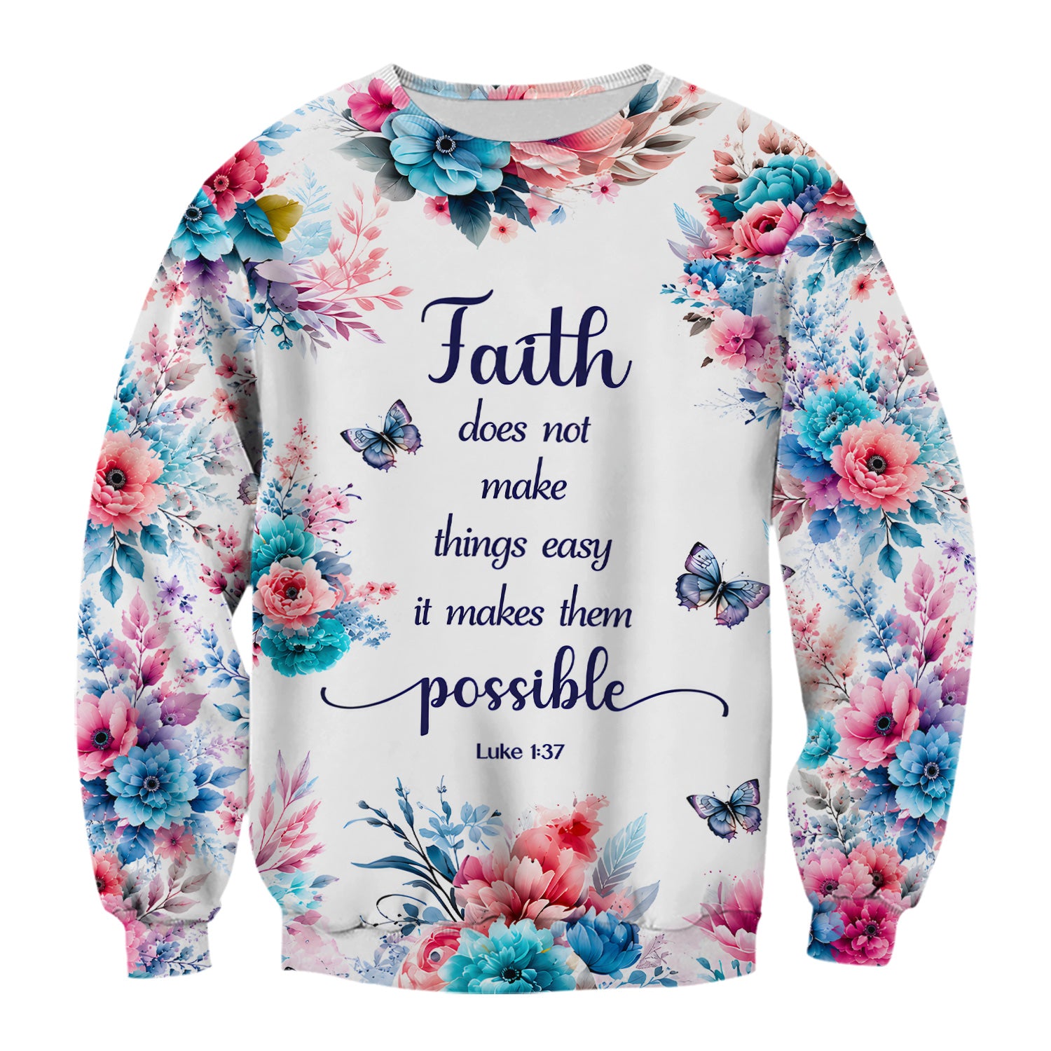 Inspirational Faith Floral Butterfly Pattern Scrub Top, Comfortable Scrubs for Nurses