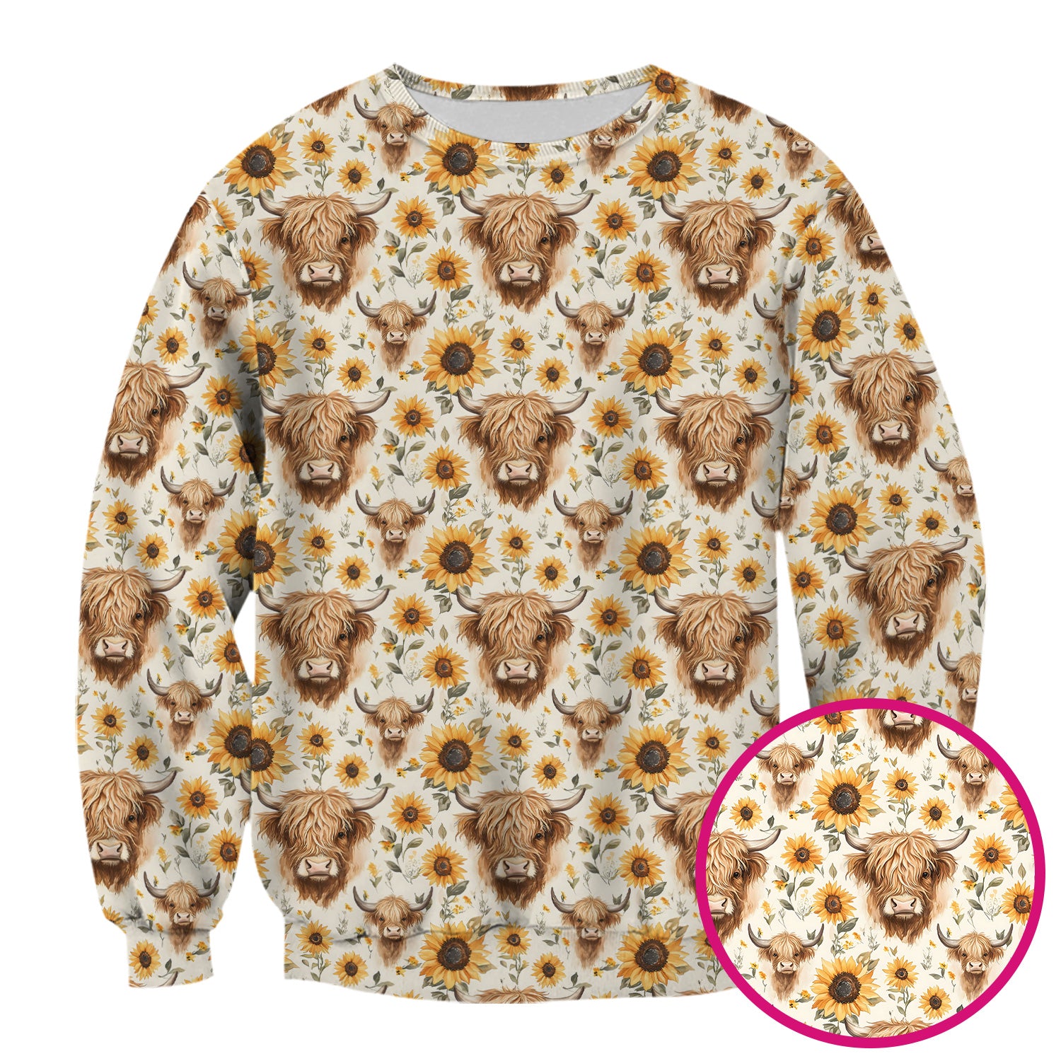 Highland Cow Sunflower Scrub Top, Rustic Farmhouse Nursing Uniform