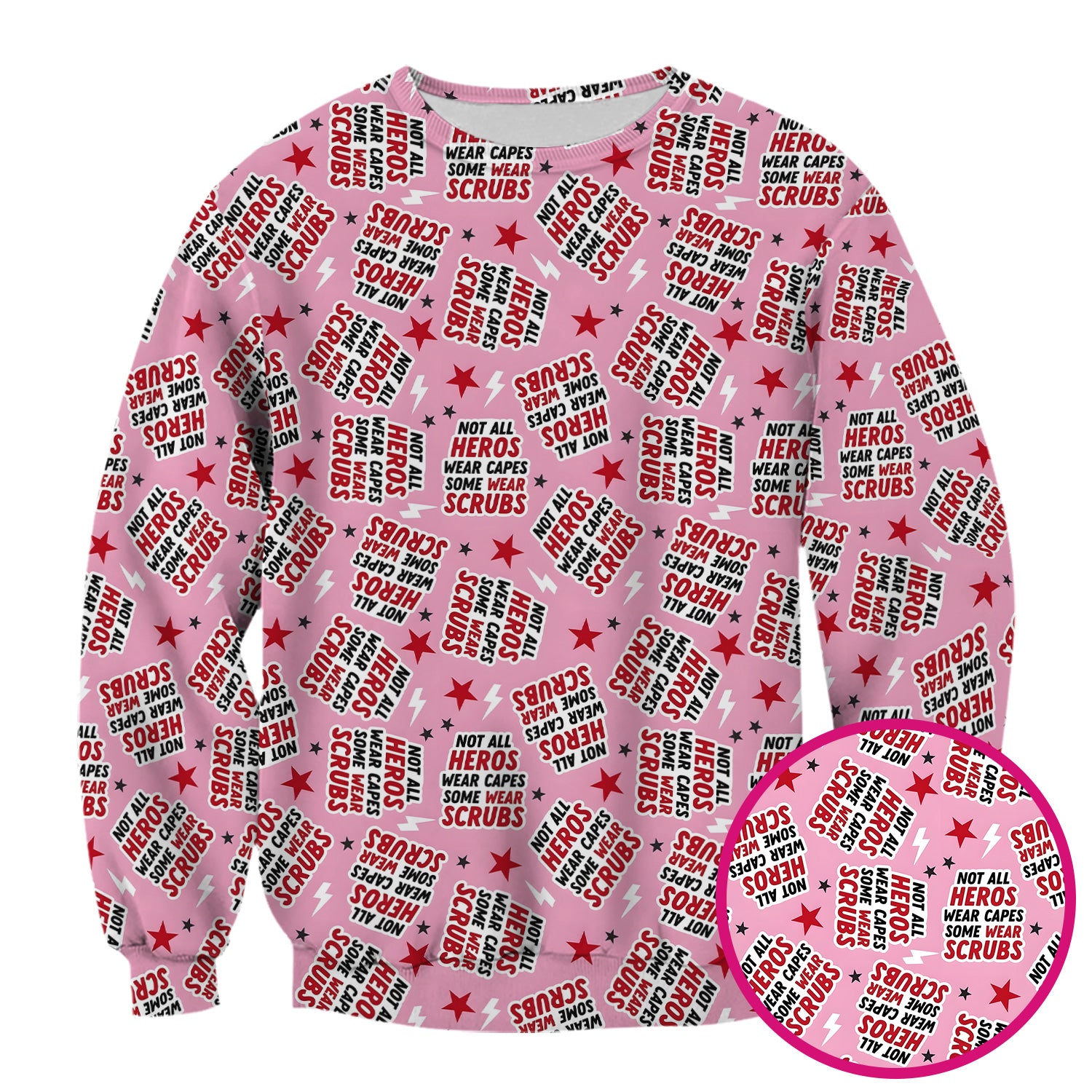 Not All Heroes Wear Scrubs Quote Stars Lightning Pattern Scrub Top, Comfortable Scrubs for Nurses