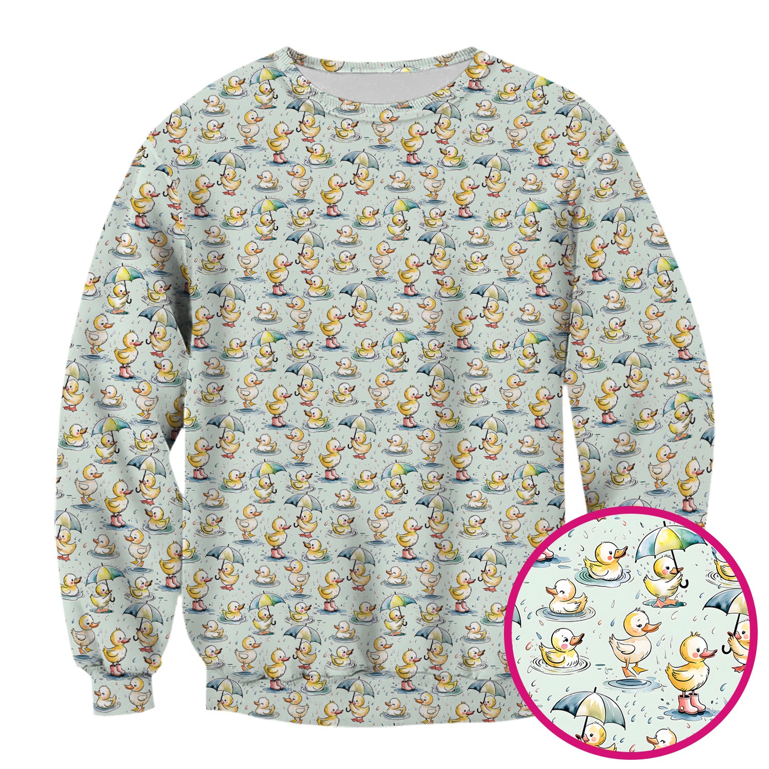 Playful Duck Rain Umbrella Print Nurse Scrub Top, Breathable Fabrics Nursing Uniform