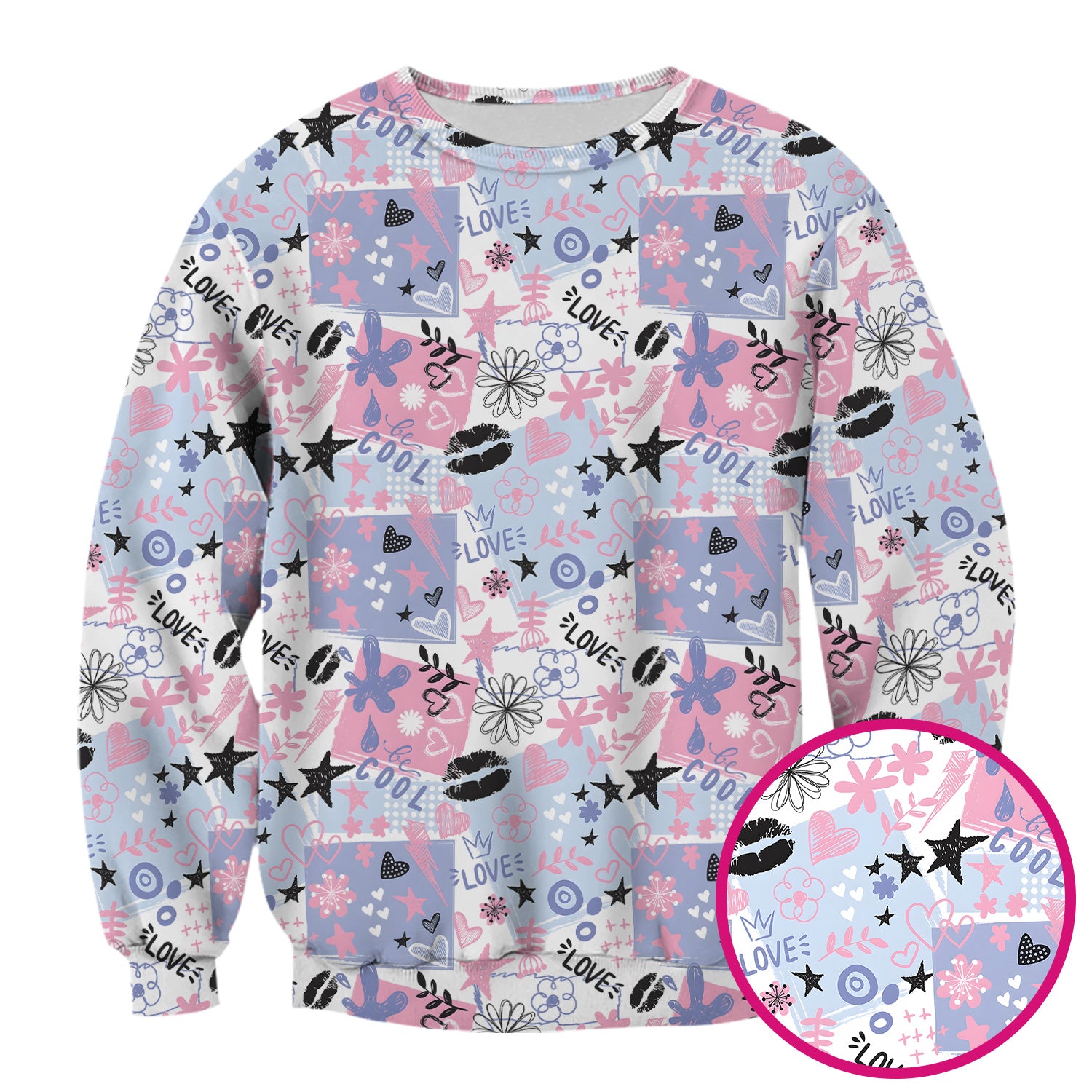 Cute Love Hearts Doodle Print Scrub Top, Comfortable Scrubs for Nurses