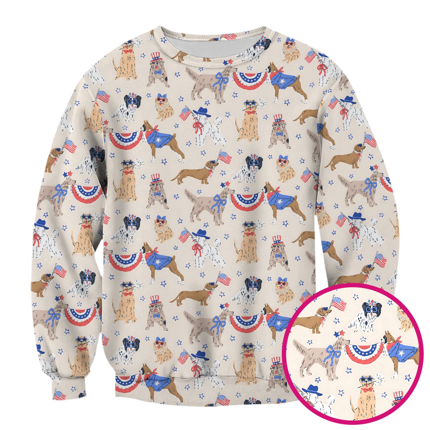 Patriotic Dog Parade Pattern Scrub Top, Comfortable Scrubs for Nurses