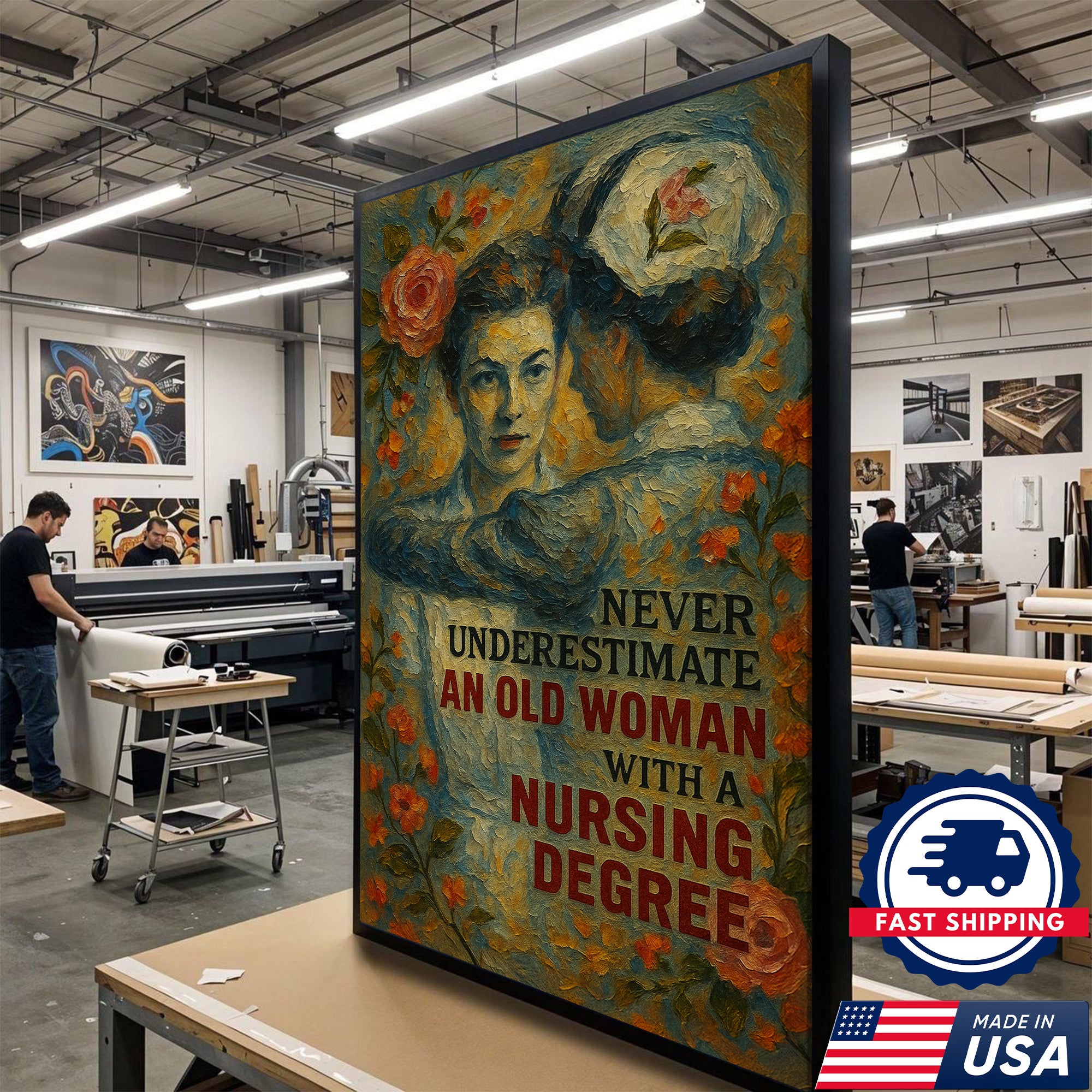 Nurse Canvas Wall Art, Nursing Degree Quote Vintage, Gift for RN LPN CNA Medical Staff