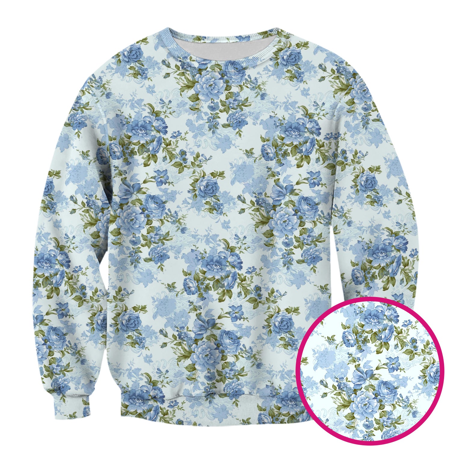 Cute Blue Floral Pattern Scrub Top, Comfortable Scrubs for Nurses