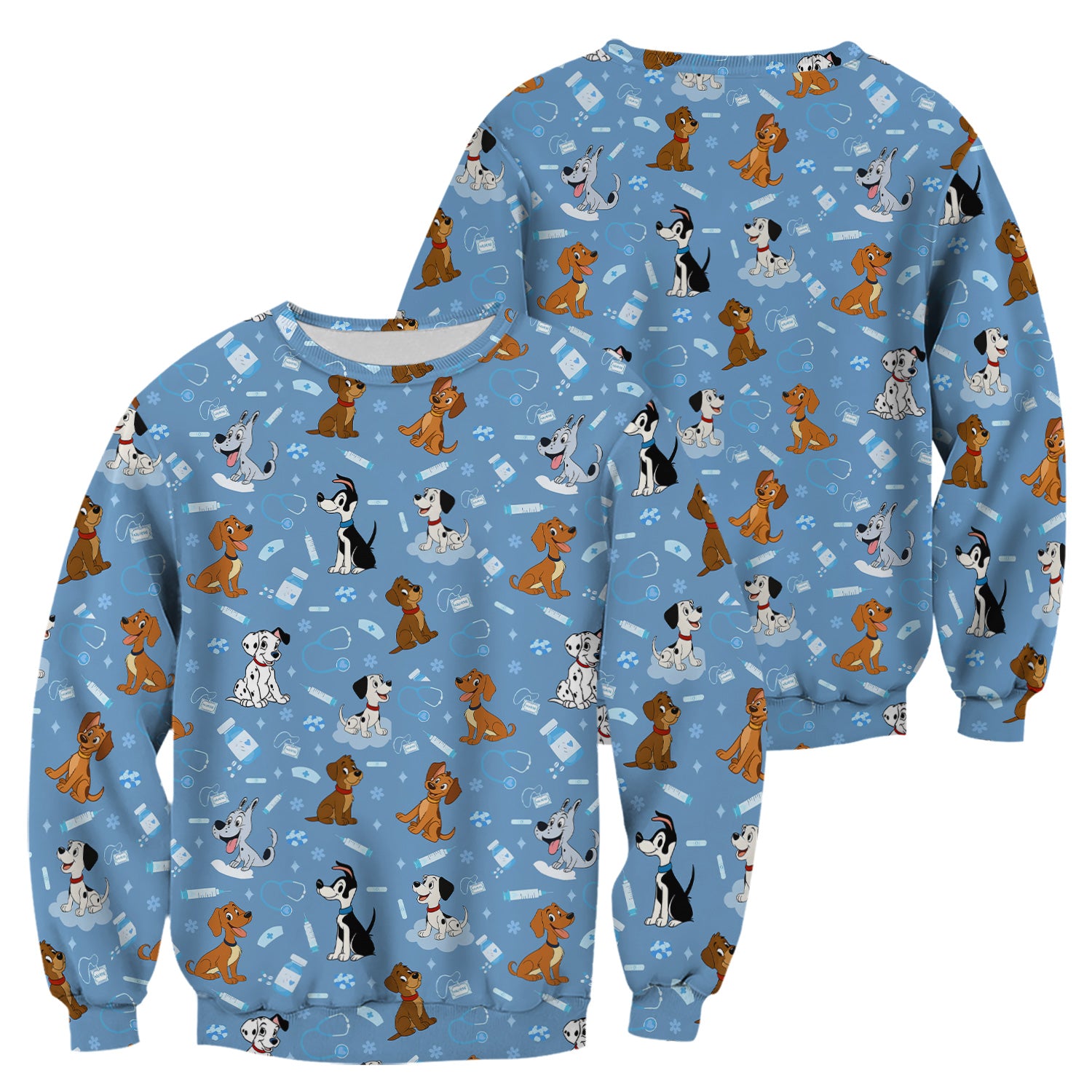 Cute Cartoon Dog Scrubs Top - Fun Puppy Pattern Medical Shirt for Veterinarians, Vet Techs, Animal Lovers - Pet Care Workwear Gift