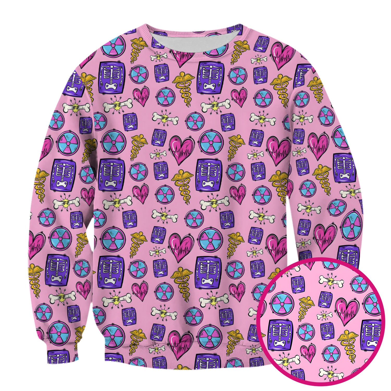 Sassy Nurse Heart Bone Caduceus Xray Icon Print Scrub Top, Comfortable Scrubs for Nurses