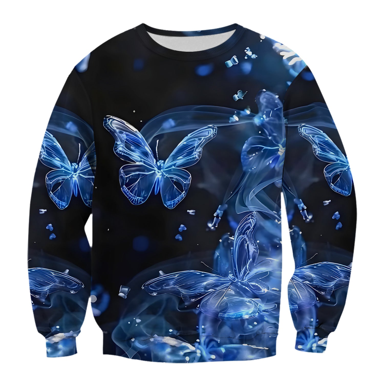 Glowing Blue Butterfly Garden Pattern Scrub Top, Comfortable Scrubs for Nurses