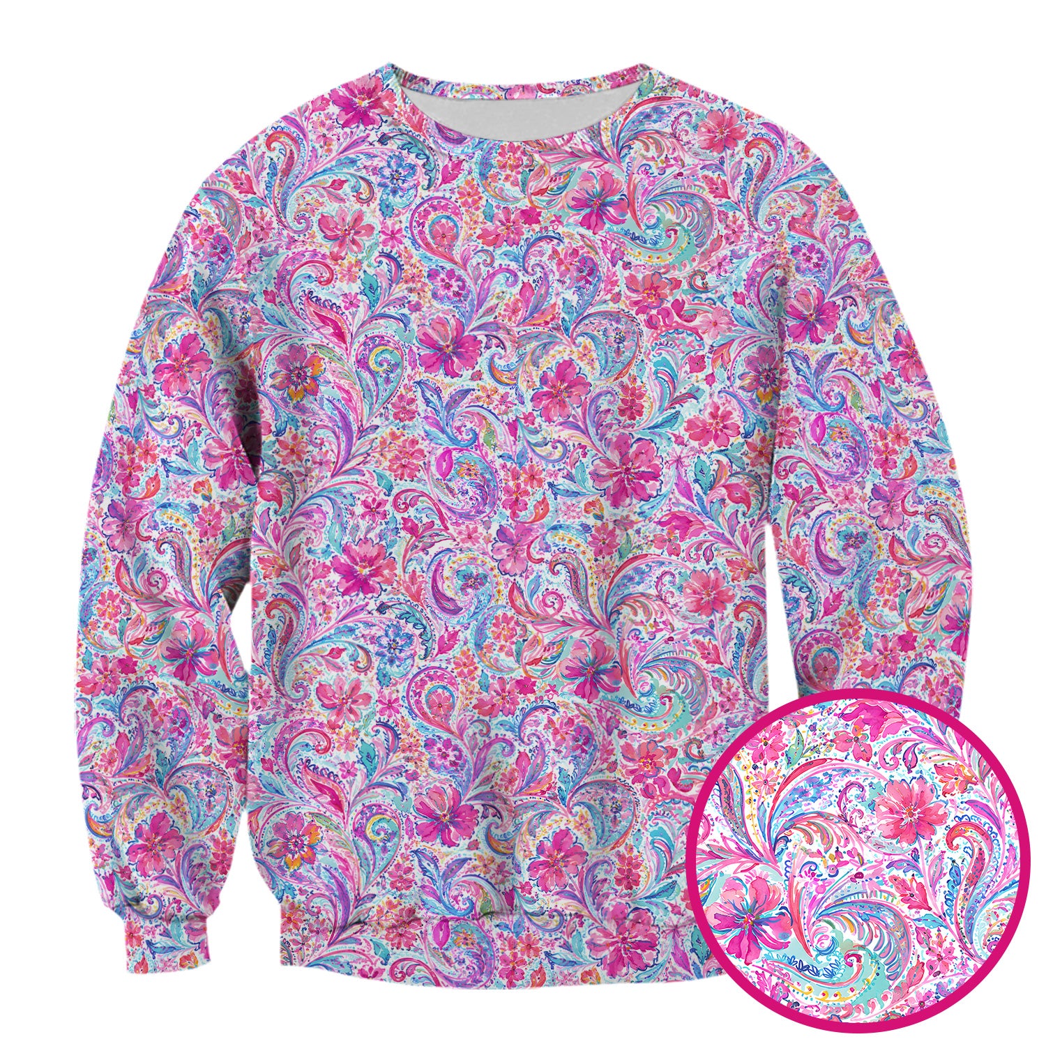 Elegant Pink Paisley Blossom Pattern Scrub Top, Comfortable Scrubs for Nurses