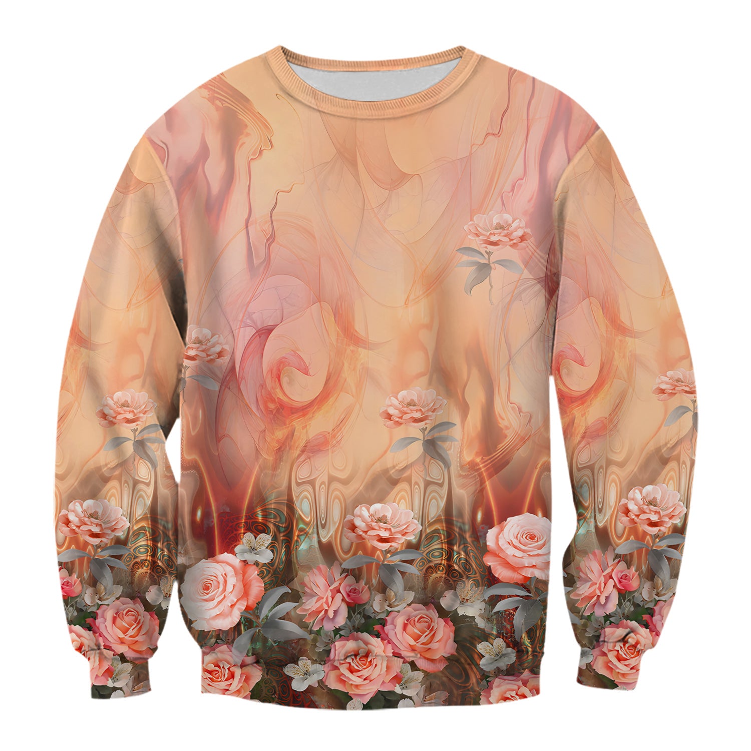 Elegant Peach Marble Rose Pattern Scrub Top, Comfortable Scrubs for Nurses