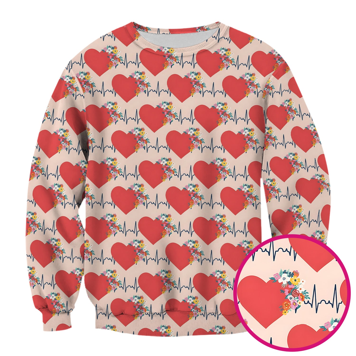 Nurse Heartbeat Floral Pattern Scrub Top, Comfortable Scrubs for Nurses