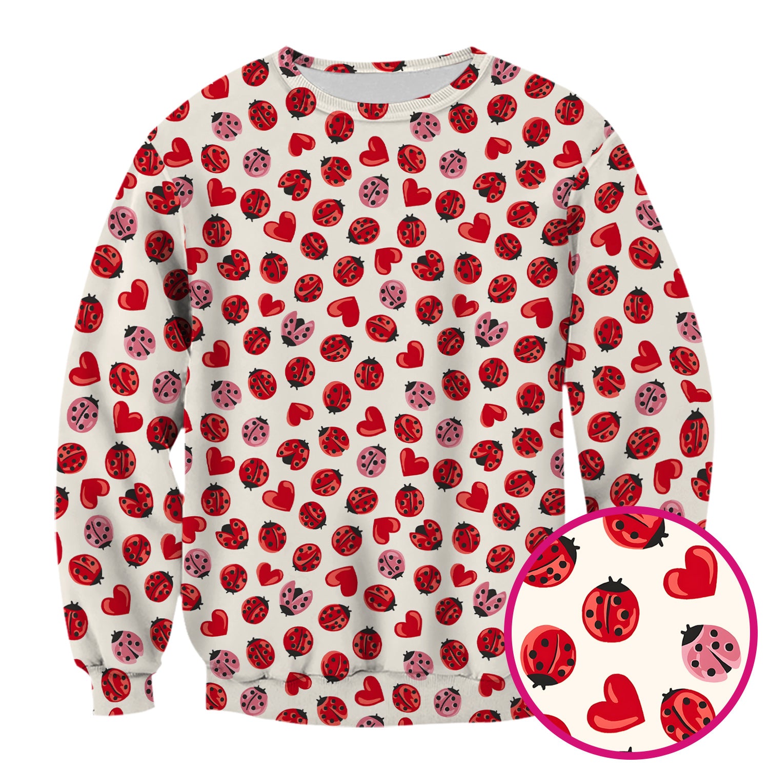 Cute Ladybug and Red Heart All Over Print Scrub Top, Comfortable Scrubs for Nurses