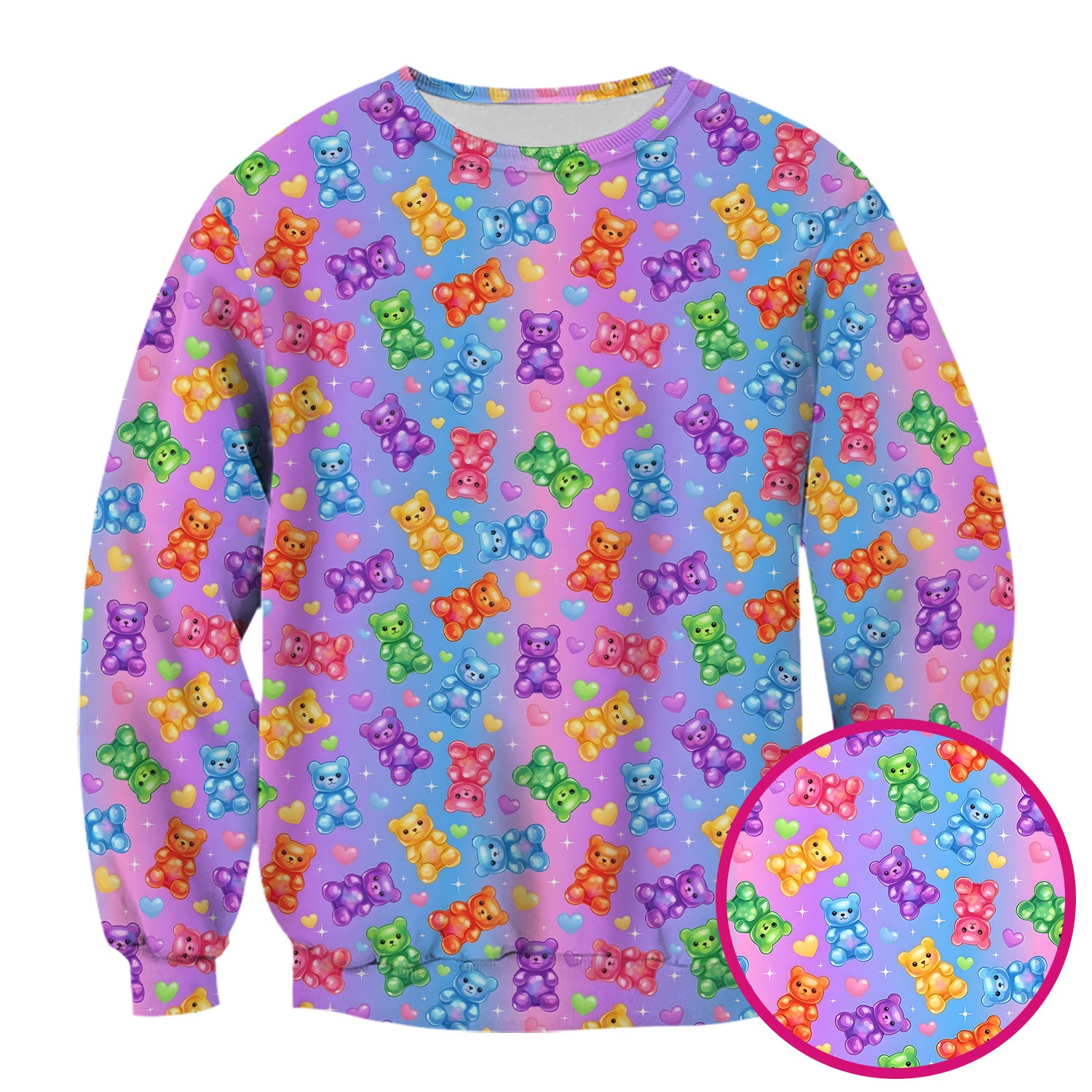 Colorful Gummy Bear Pattern Scrub Top, Breathable Fabrics Nursing Uniform