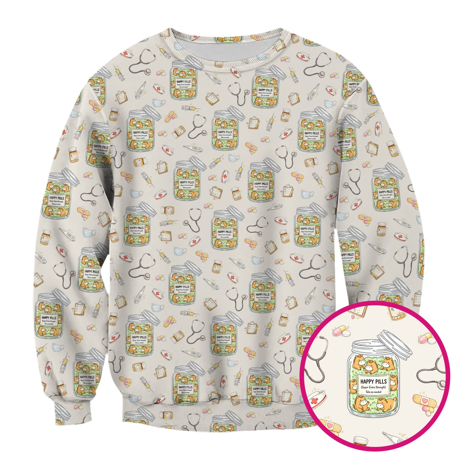 Happy Pills Horse Medical Print Nurse Scrub Top, Comfortable Scrubs for Nurses