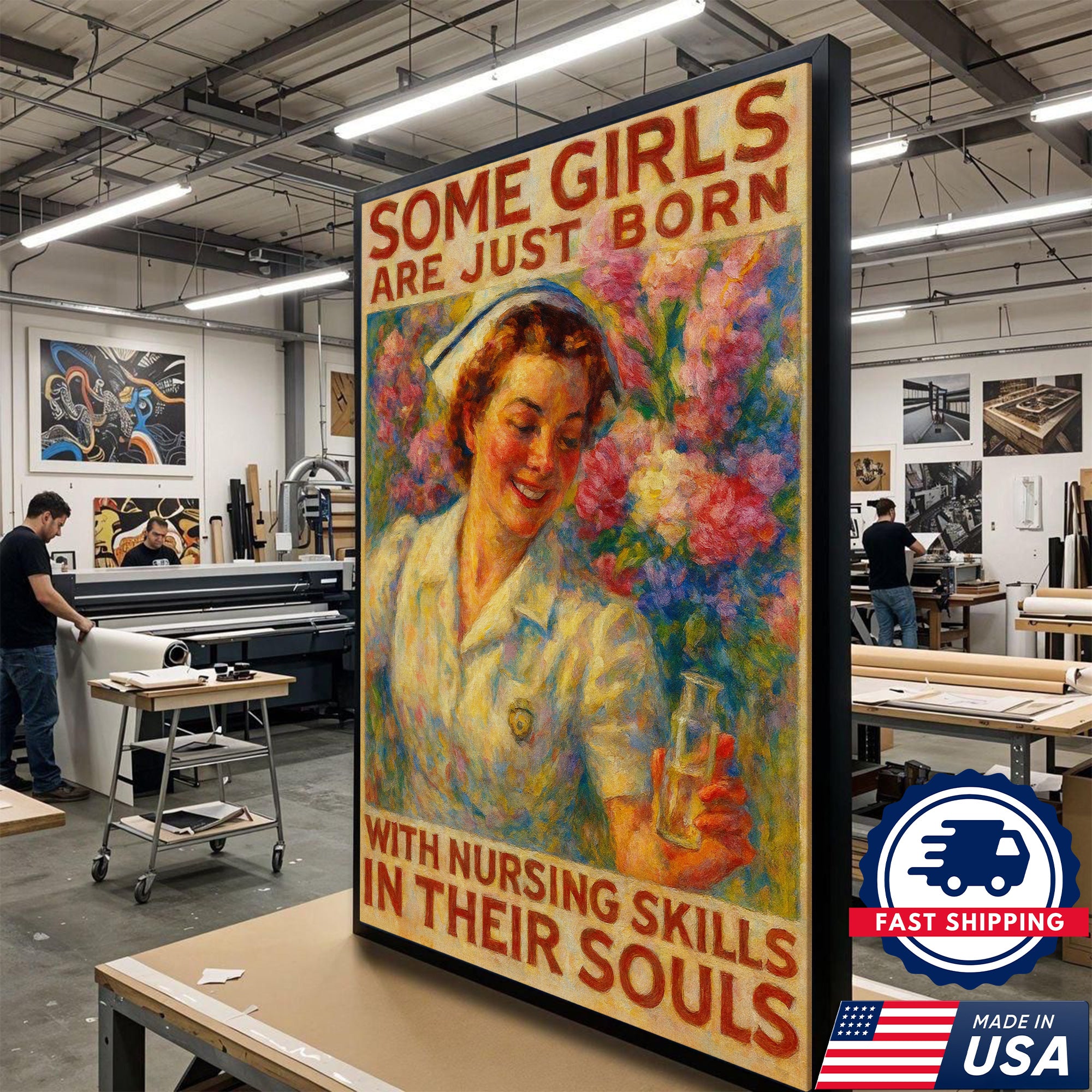 Nurse Wall Art Canvas - Some Girls Are Just Born With Nursing Skills Quote - Inspirational Gift for Nurses Made in USA