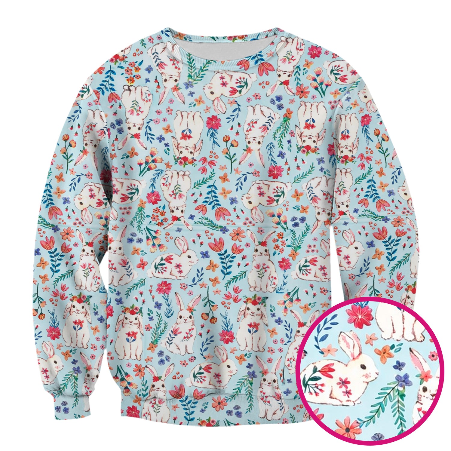 Springtime Bunny Floral Pattern Scrub Top, Breathable Fabric Scrubs for Nurses