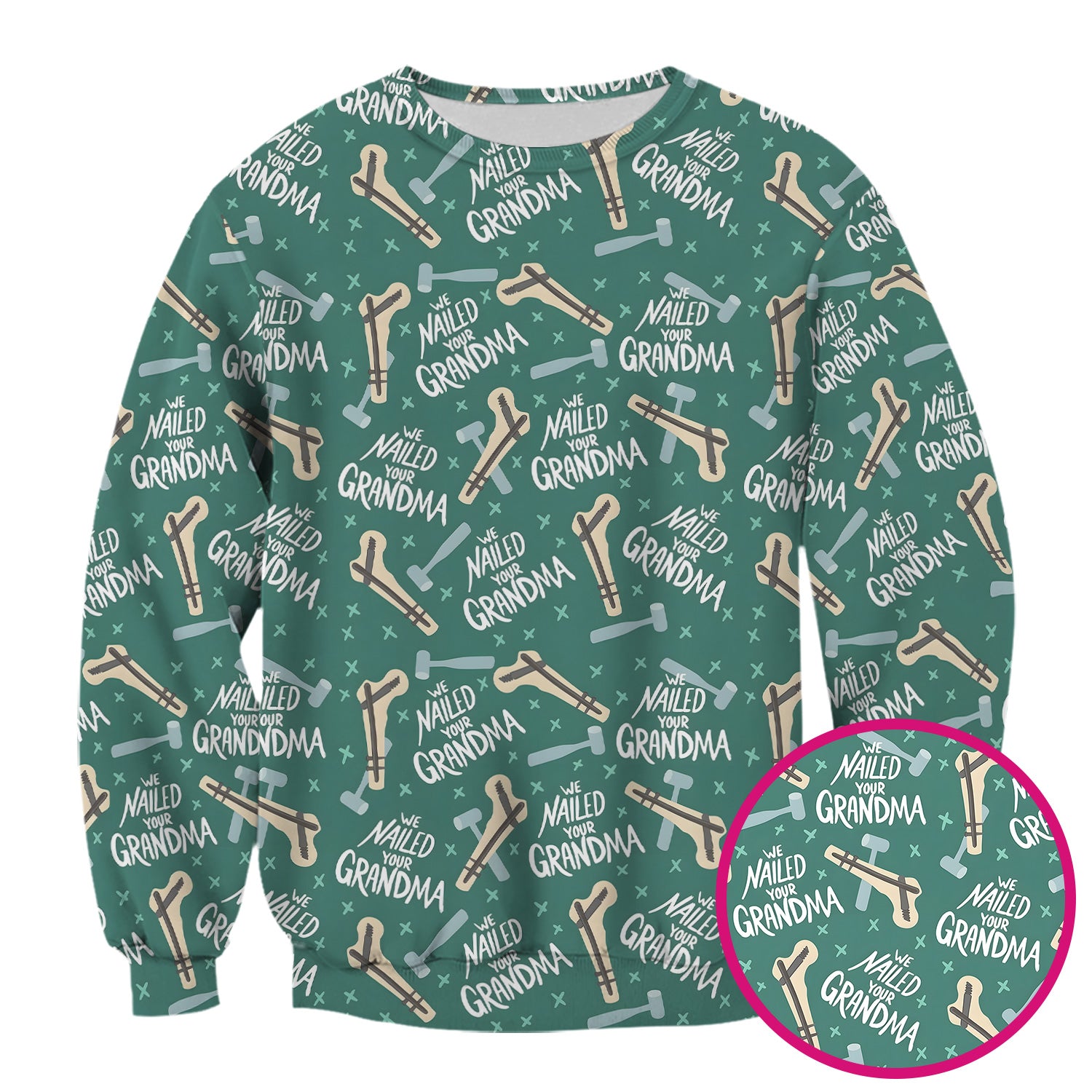 Funny Orthopedic Bone Hammer We Nailed Your Grandma Pattern Scrub Top, Comfortable Scrubs for Nurses