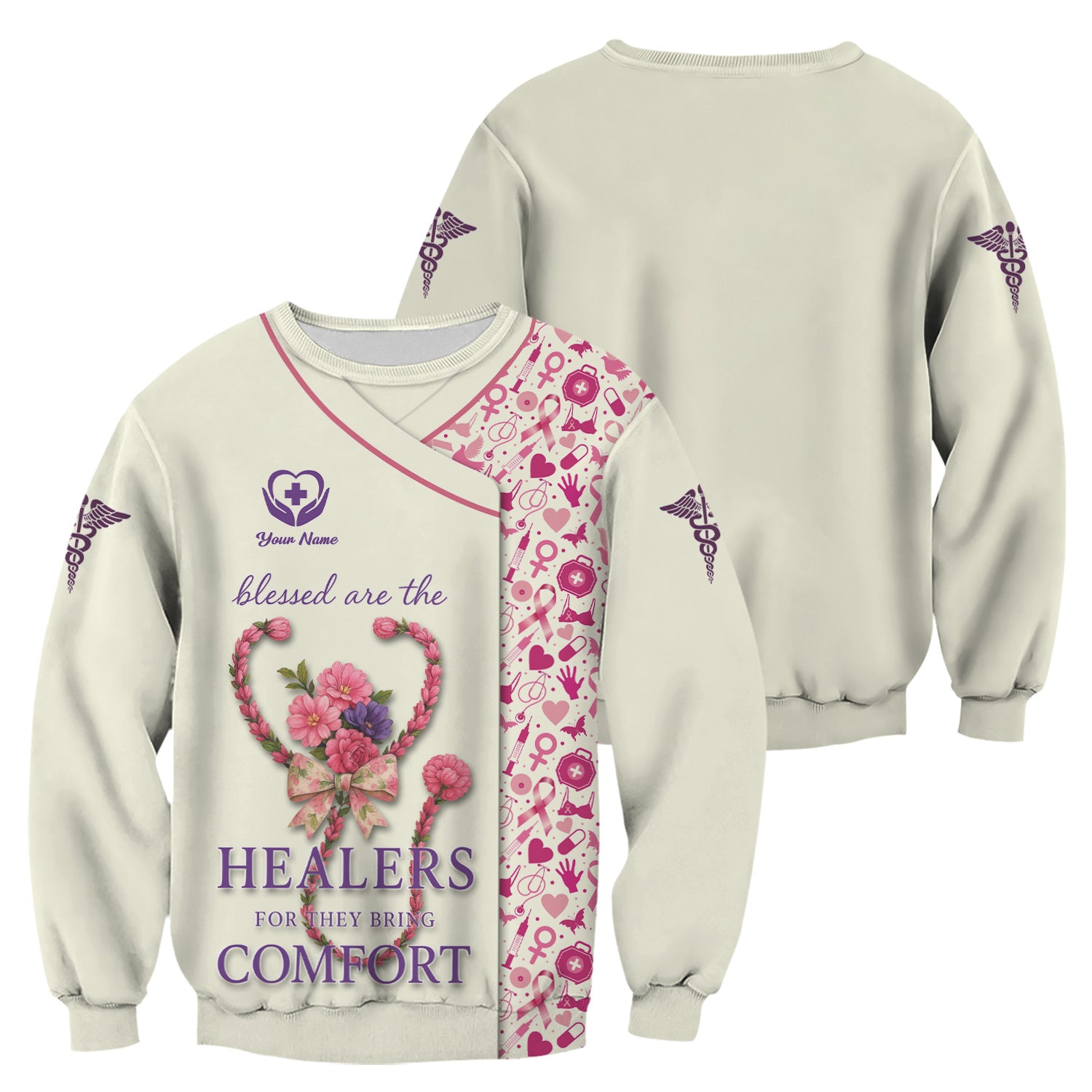 Custom Breast Cancer Awareness Nurse Shirt - Blessed Healers Comfort Quote - Gift for RN LPN CNA
