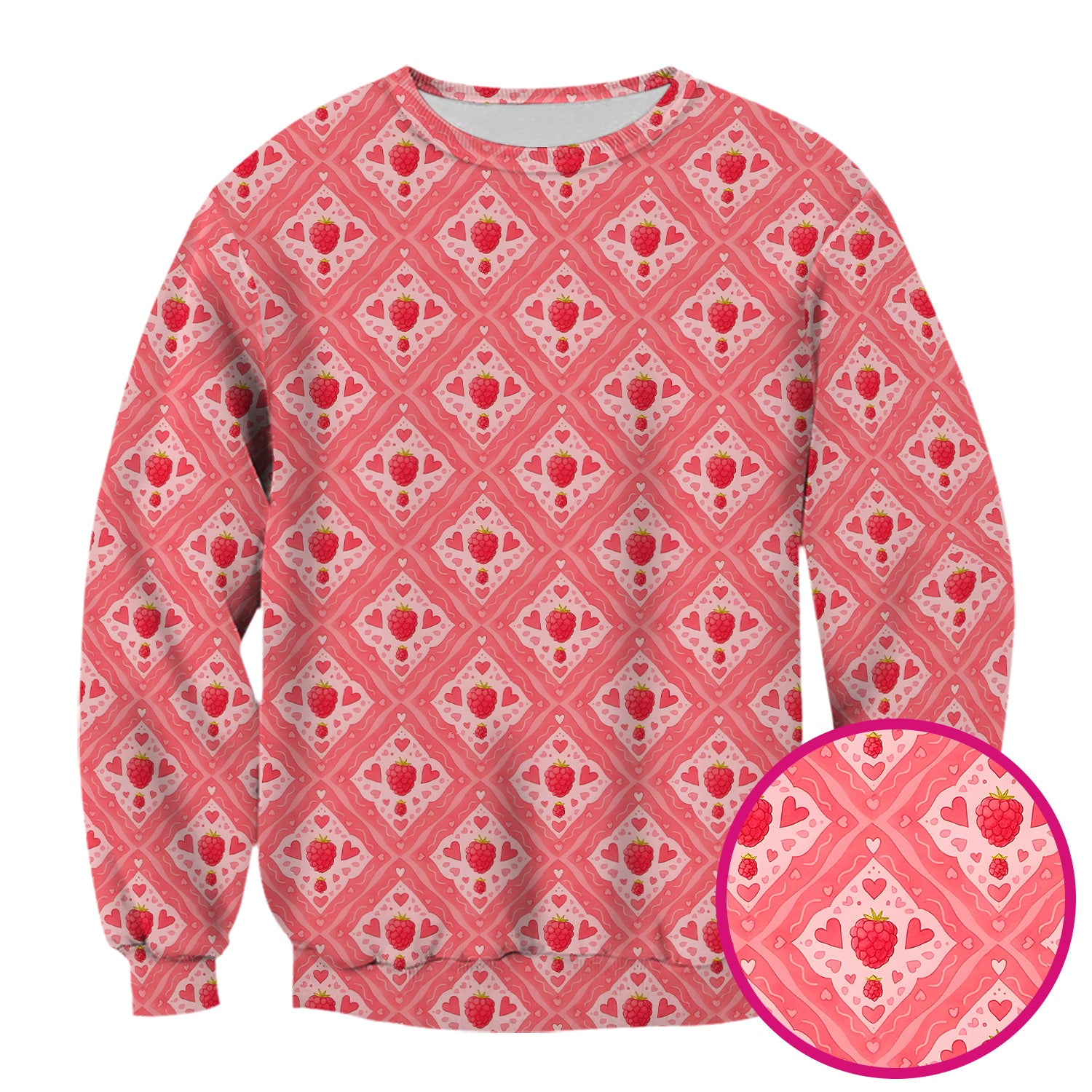 Cute Raspberry Heart Diamond Pattern Scrub Top, Comfortable Scrubs for Nurses