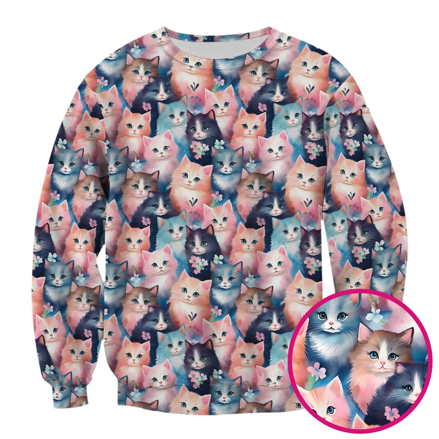 Pastel Kitten Pattern Scrub Top, Cute Aesthetic Cat Nursing Uniform for Women