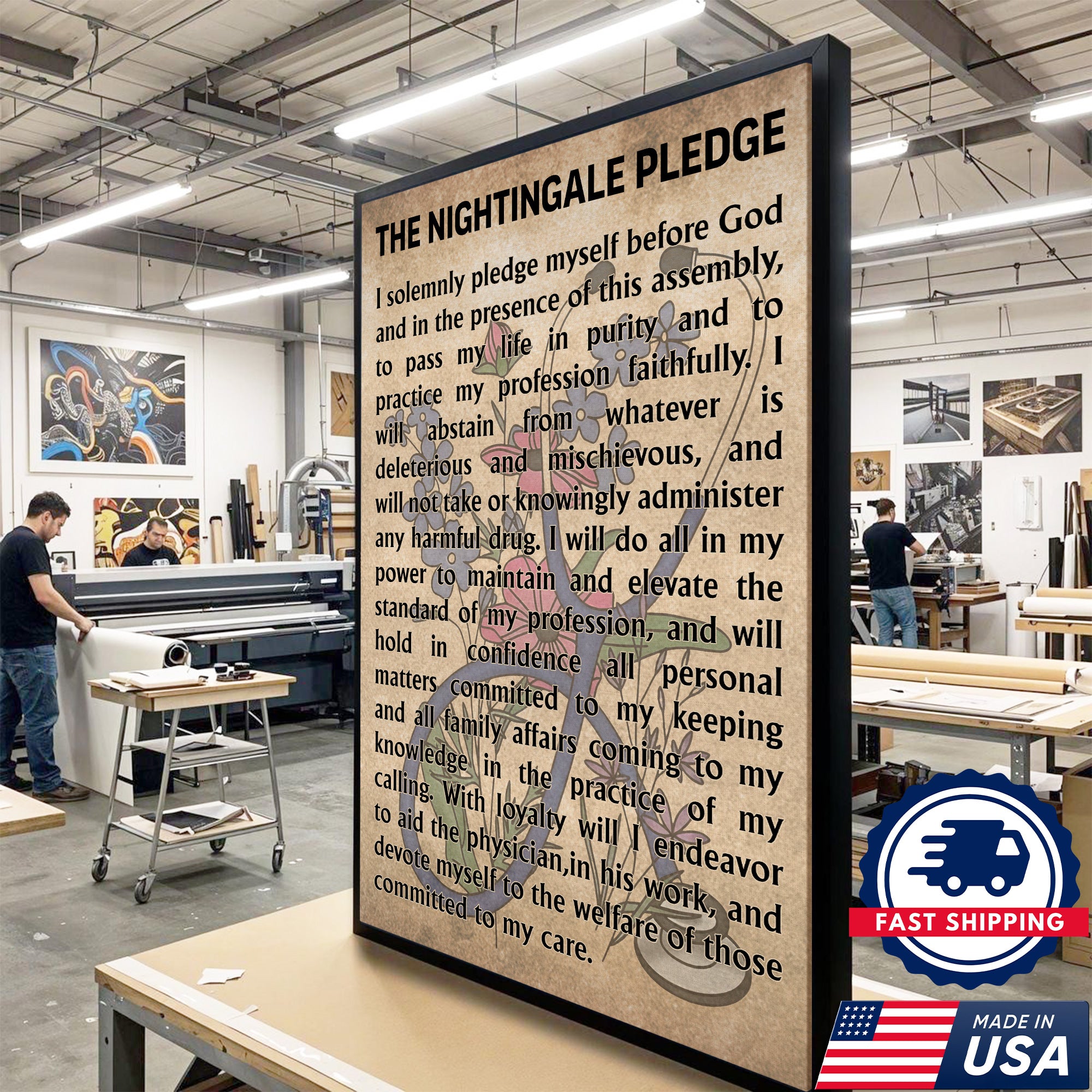 Nightingale Pledge Canvas, Nurse Graduation Gift Wall Decor for RN LPN, Healthcare Worker Office Home Decor Gift