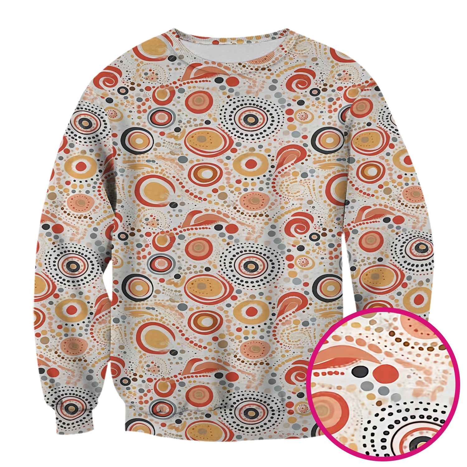 Abstract Earth Tone Dot Circle Pattern Scrub Top, Breathable Fabrics Nursing Uniform