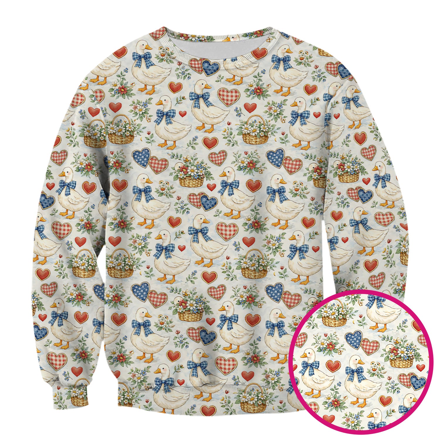 Cute Duck Heart Floral Nurse Pattern Scrub Top, Comfortable Scrubs for Nurses
