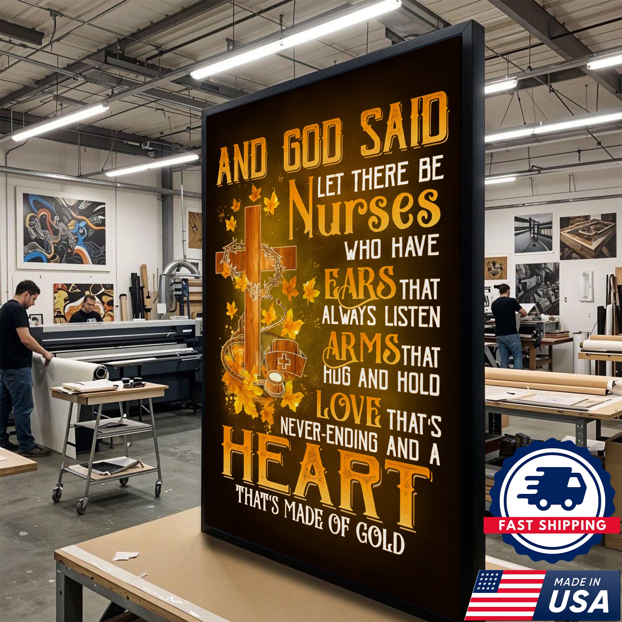 Christian Nurse Wall Art Canvas, And God Said Let There Be Nurses Quote, Gift for RN CNA LPN