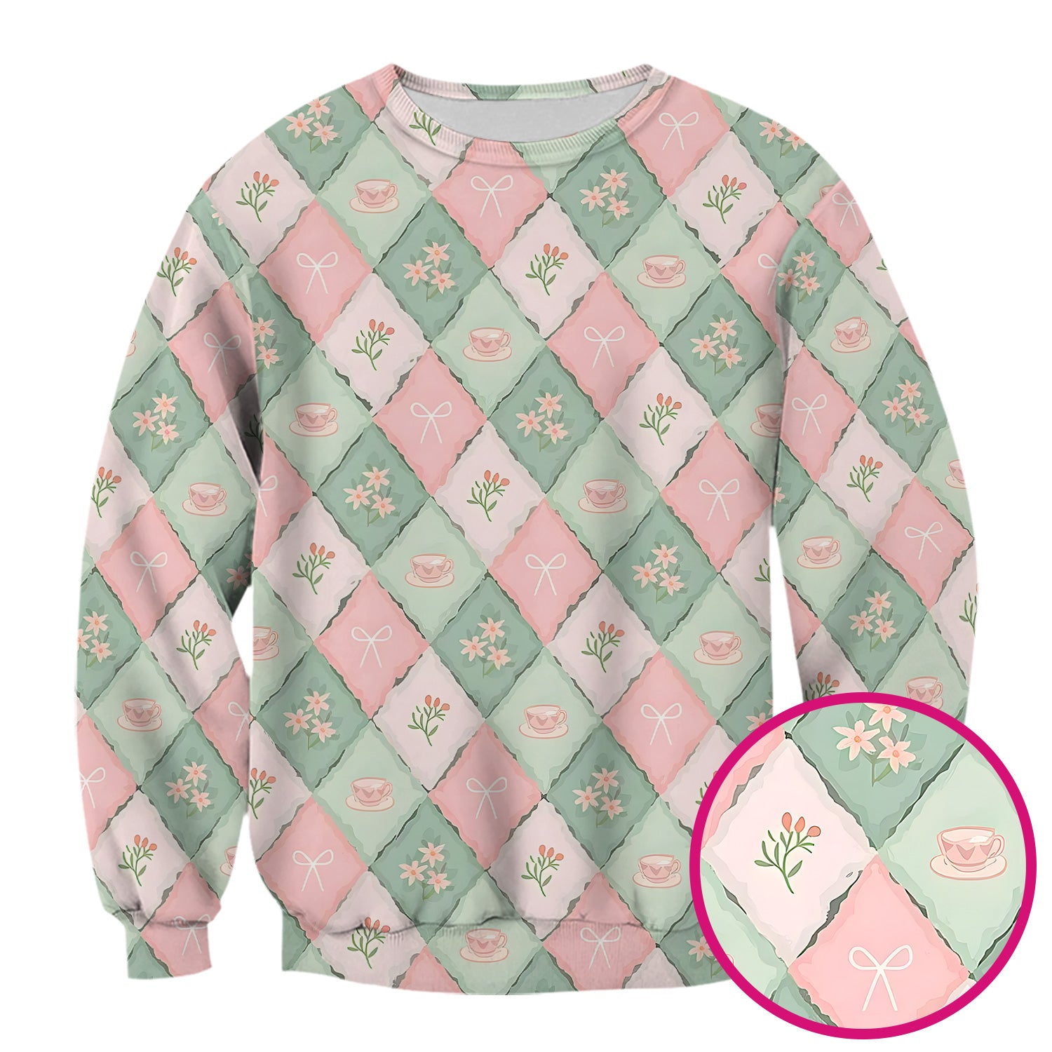 Flowers Tea Cups Pattern Scrubs Top, Comfortable Scrubs for Nurses
