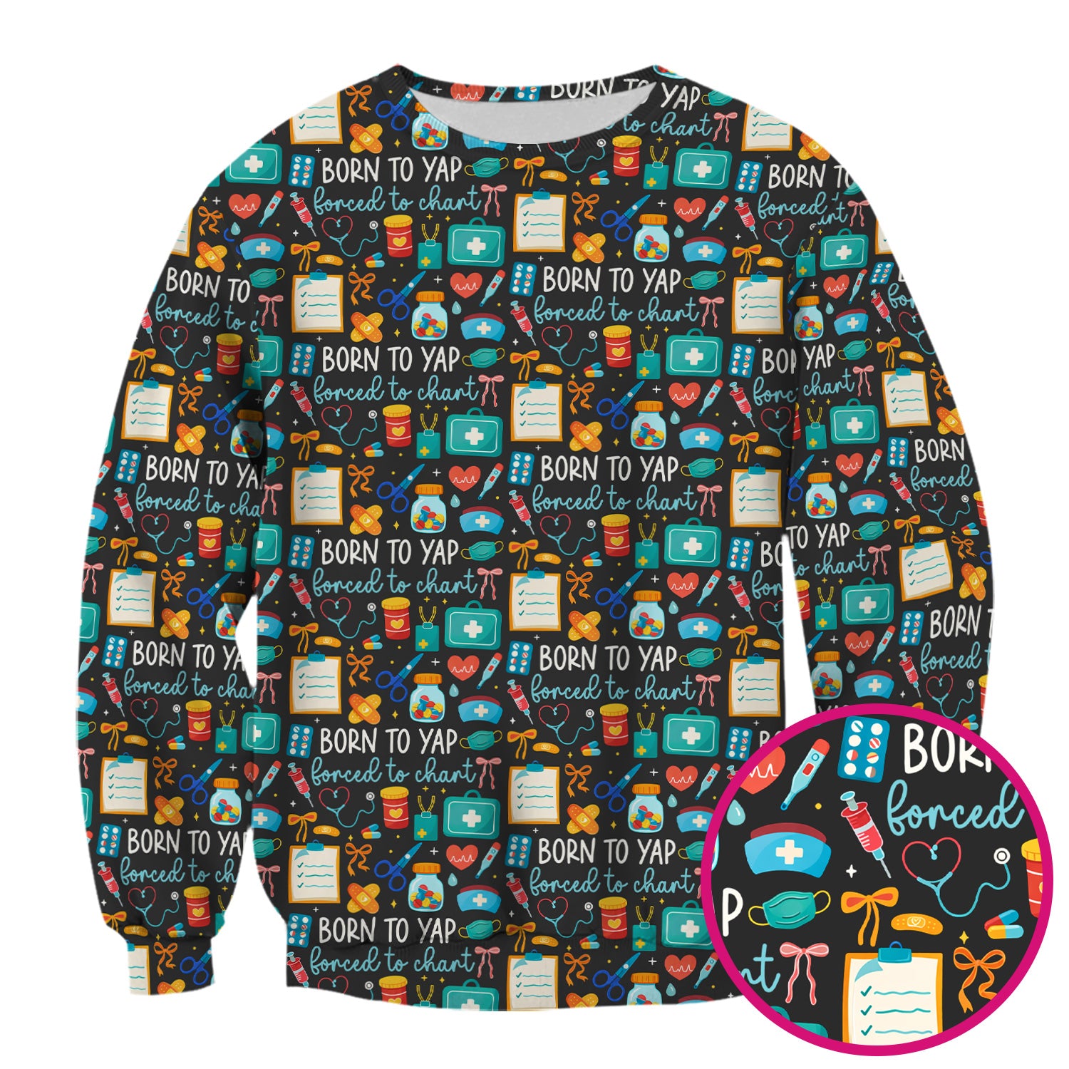 Born To Yap Medical Tools Pattern Scrub Top, Comfortable Scrubs for Nurses