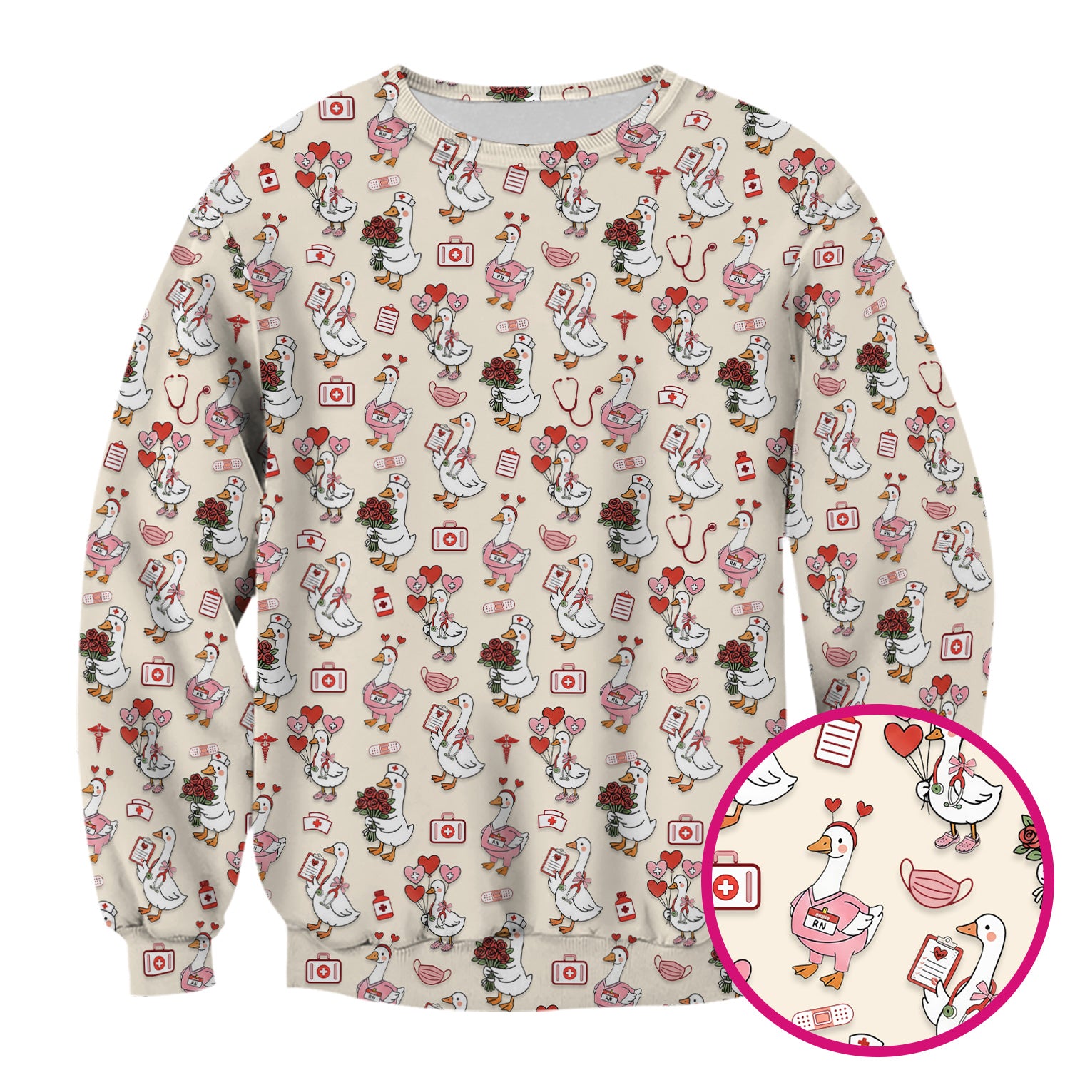 Cute Goose Nurse Medical Pattern Scrub Top, Comfortable Scrubs for Nurses