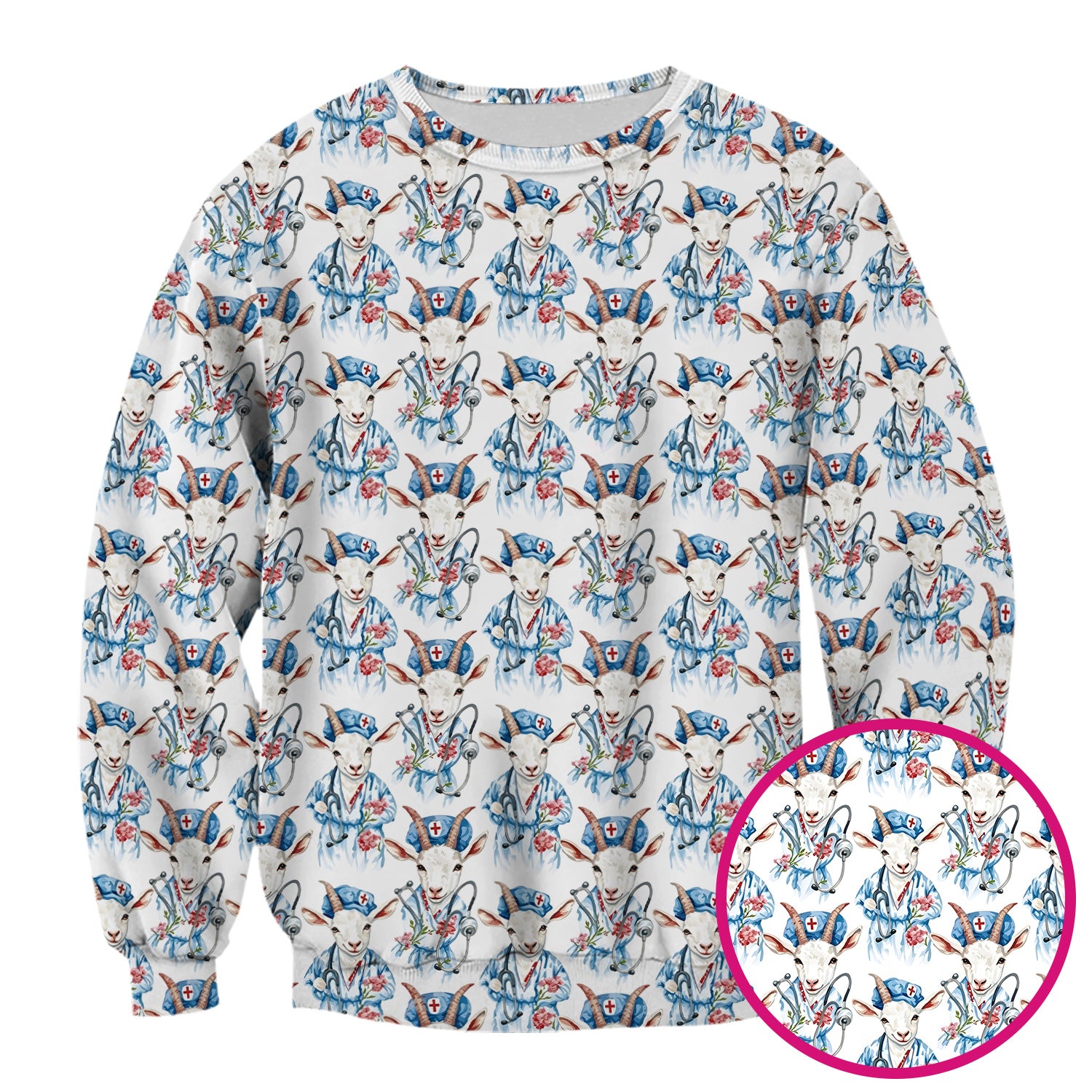 Cute Goat Animal Lover Pattern Scrub Top, Comfortable Scrubs for Nurses