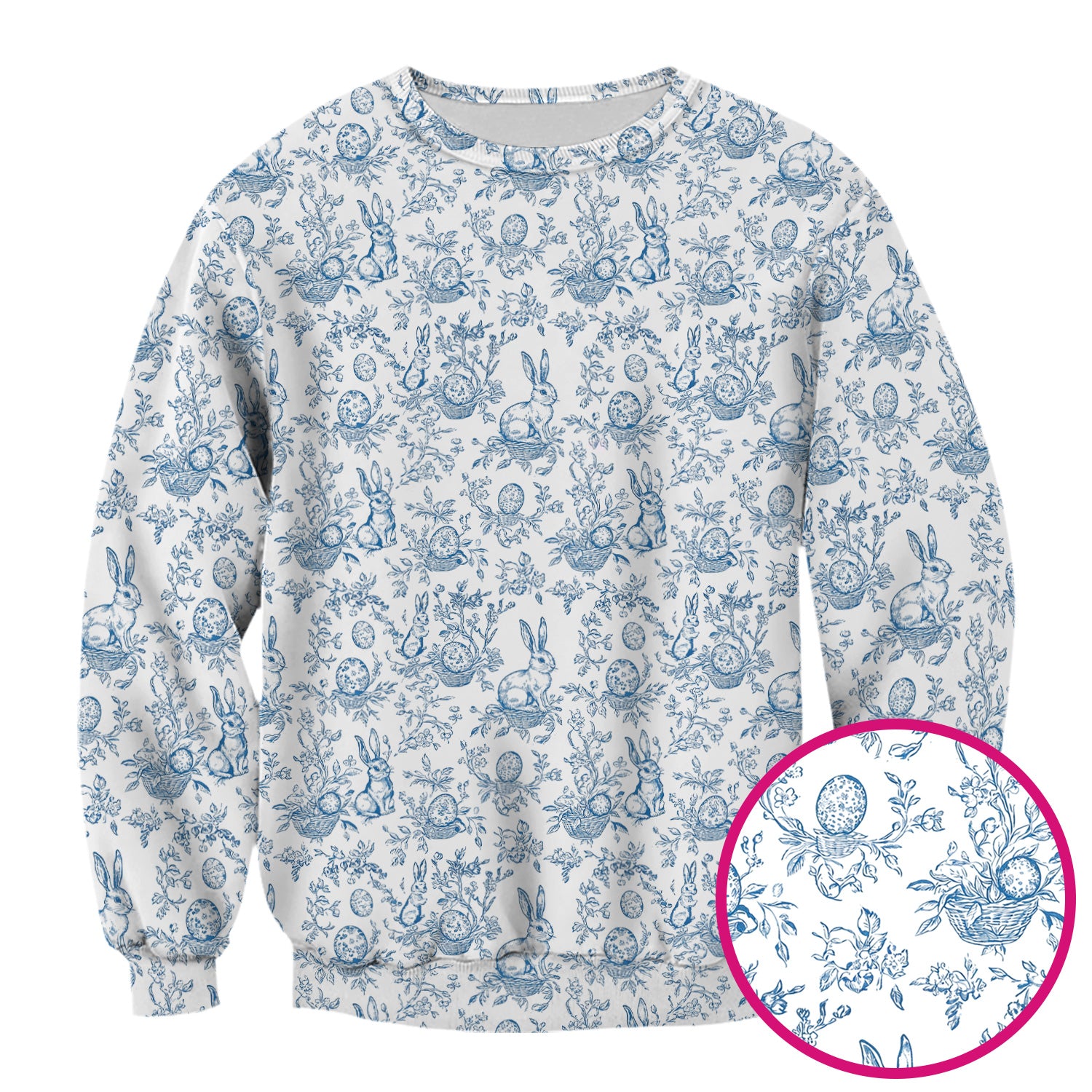 Easter Bunny Floral Egg Toile Pattern Design Print Scrub Top , Comfortable Scrubs for Nurses