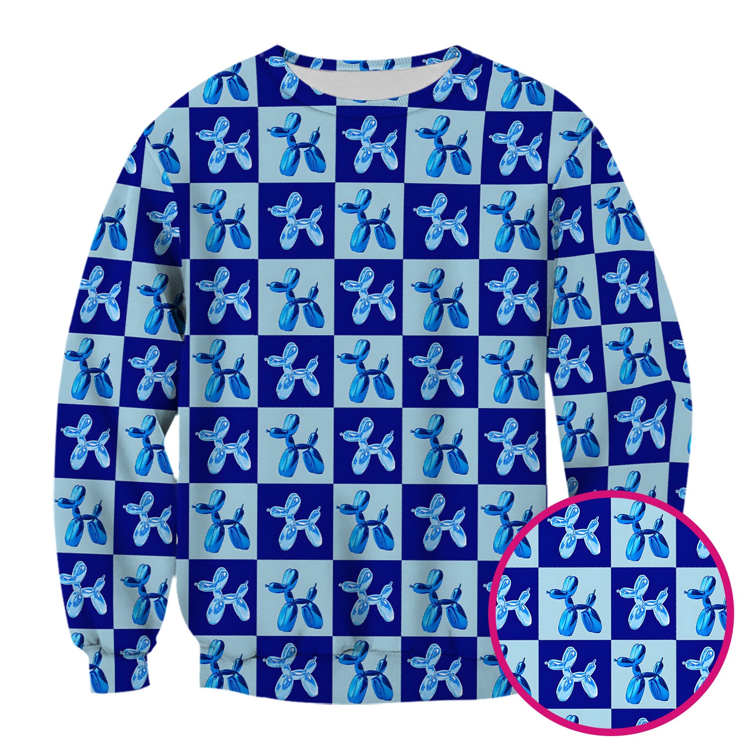 Cute Blue Balloon Dog Checkered Pattern Scrub Top, Breathable Fabrics Nursing Uniform