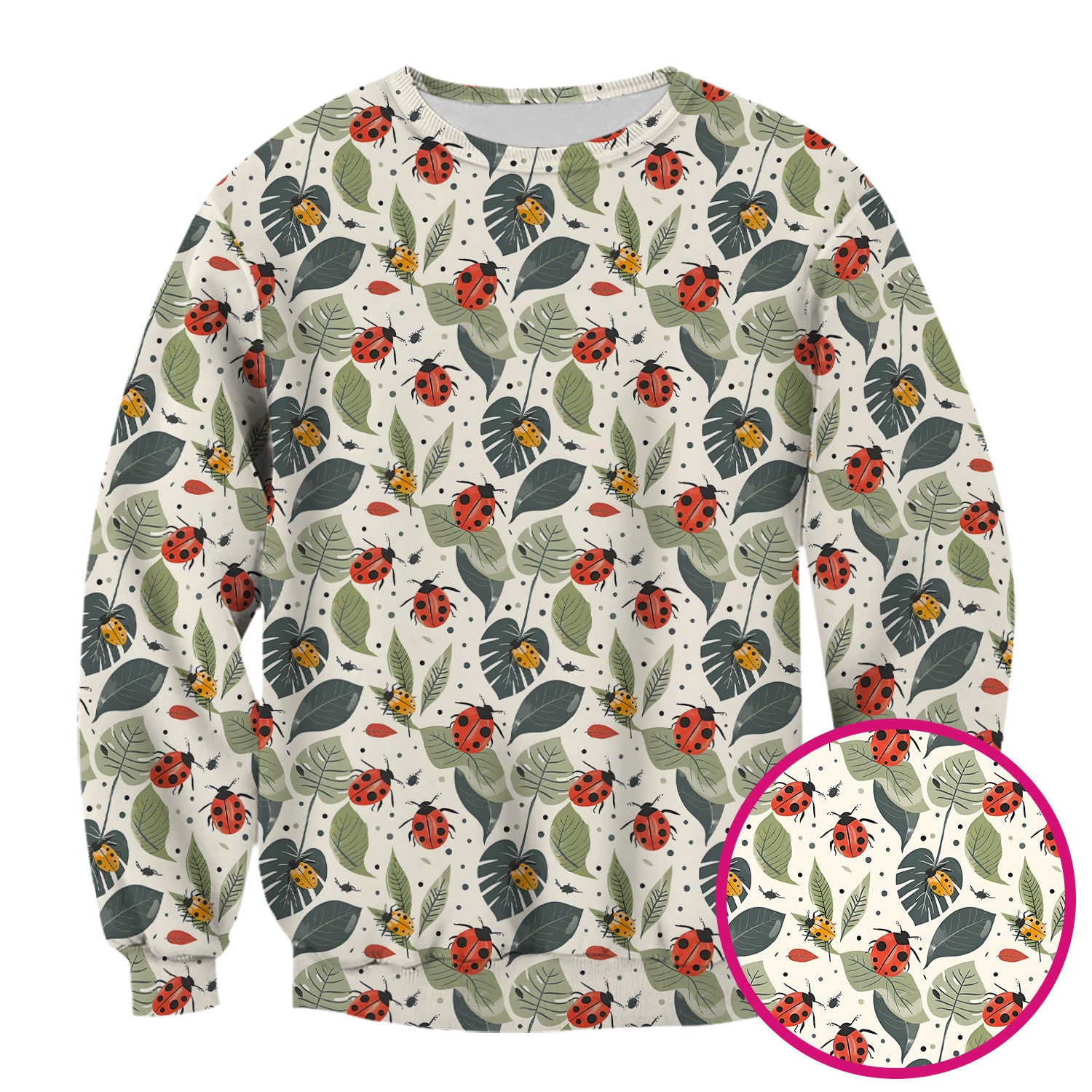 Cute Ladybug Leaf Nature Pattern Scrub Top, Comfortable Scrubs for Nurses