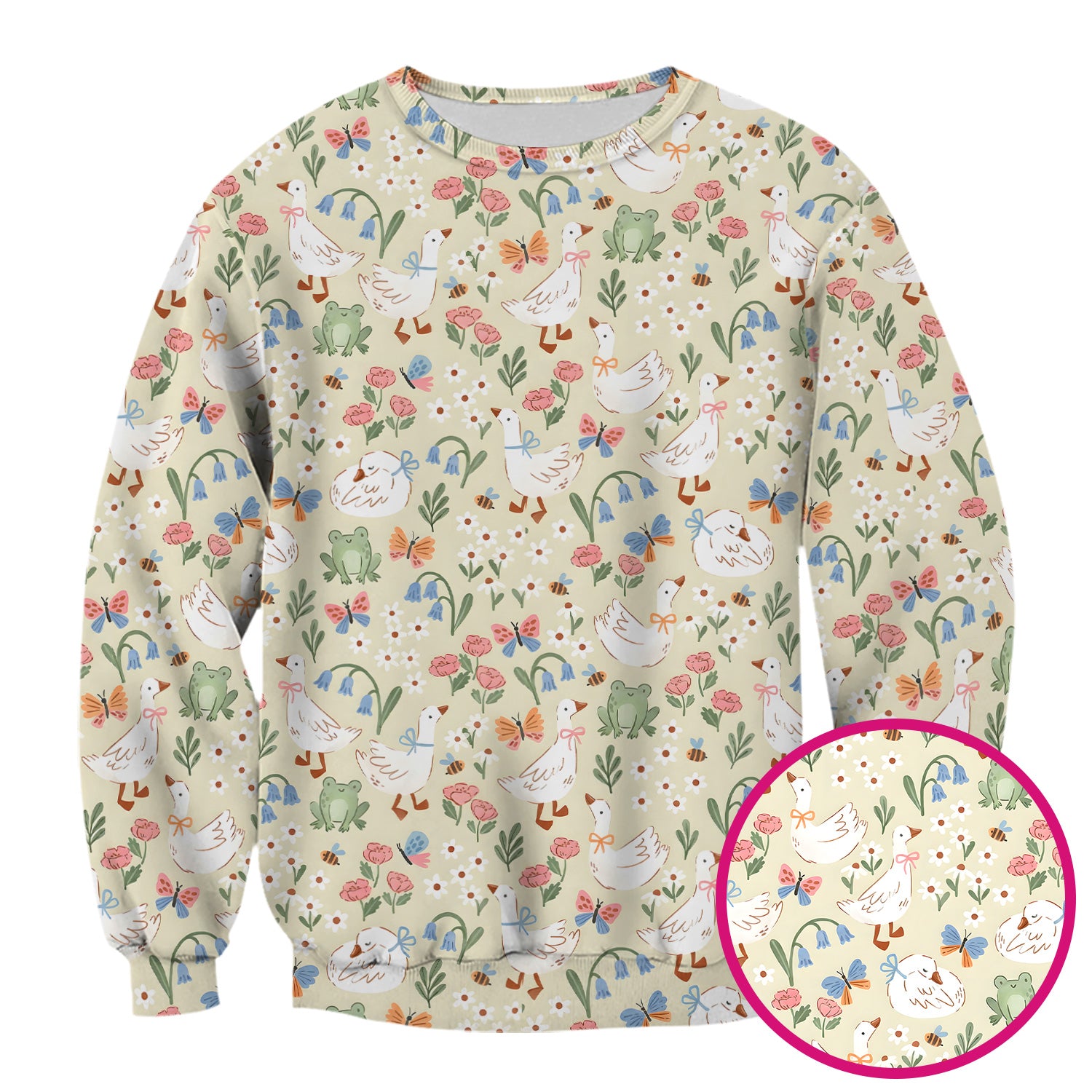 Cute Goose & Frog Garden Print Scrub Top, Comfortable Scrubs for Nurses