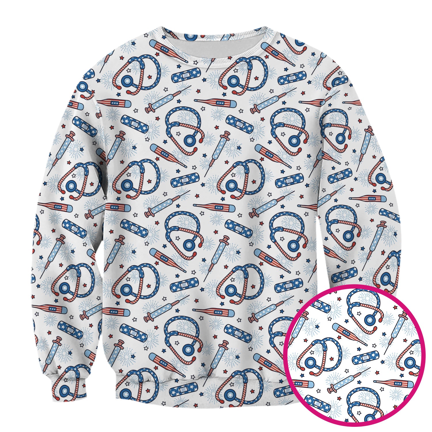 Funny Patriotic Stethoscope Bandage Nurse Pattern Scrub Top, Comfortable Scrubs for Nurses