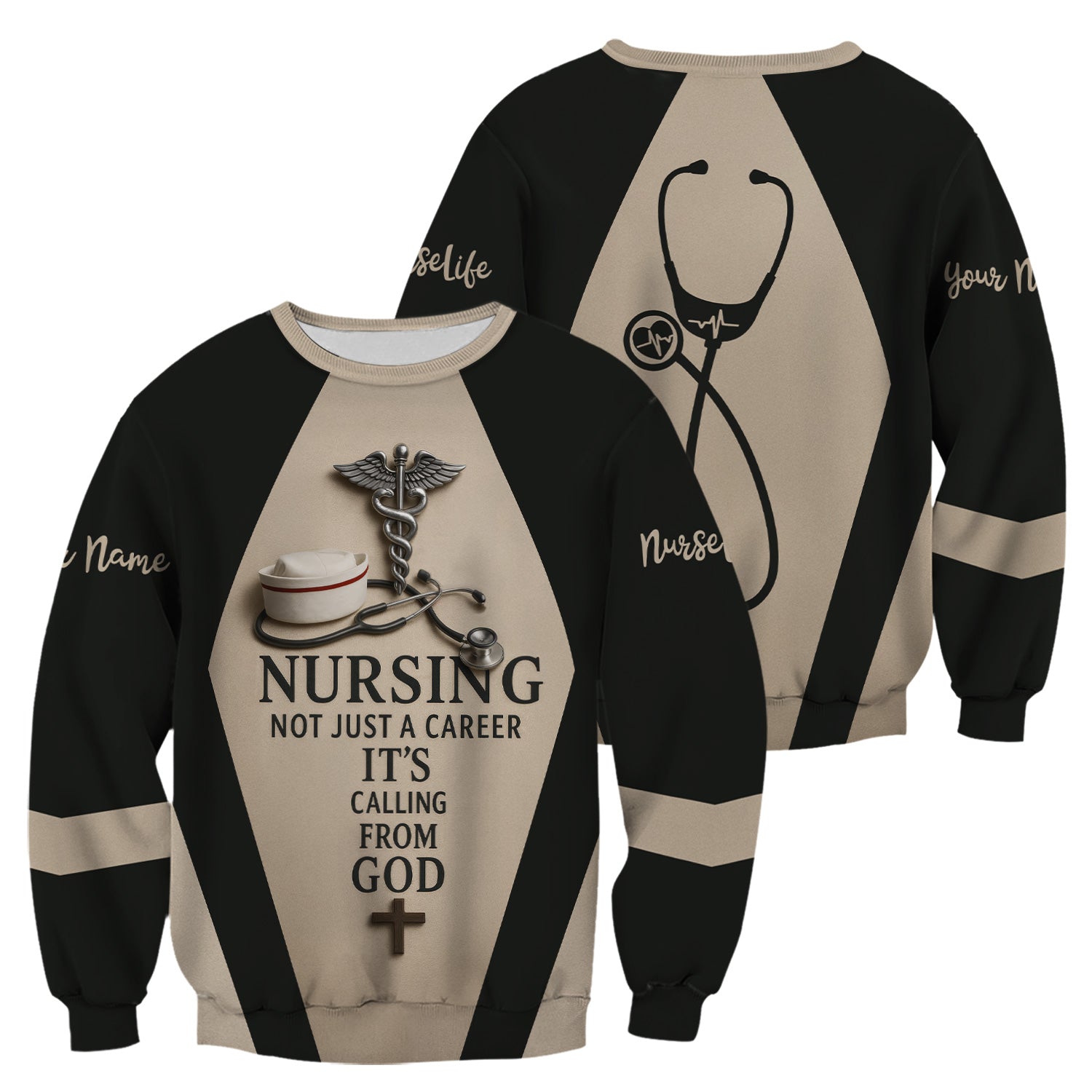 Personalized Nurse Scrubs - Stethoscope & Cross Design - Nursing Is A Calling Shirt for RN CNA LPN Healthcare Workers
