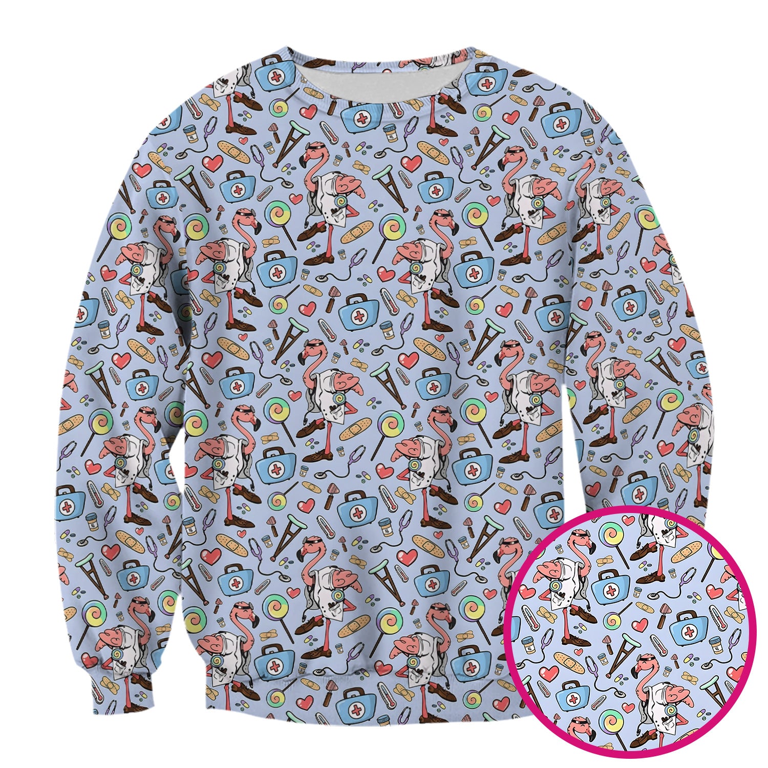 Flamingo Nurse Medical Care Pattern Scrub Top, Comfortable Scrubs for Nurses