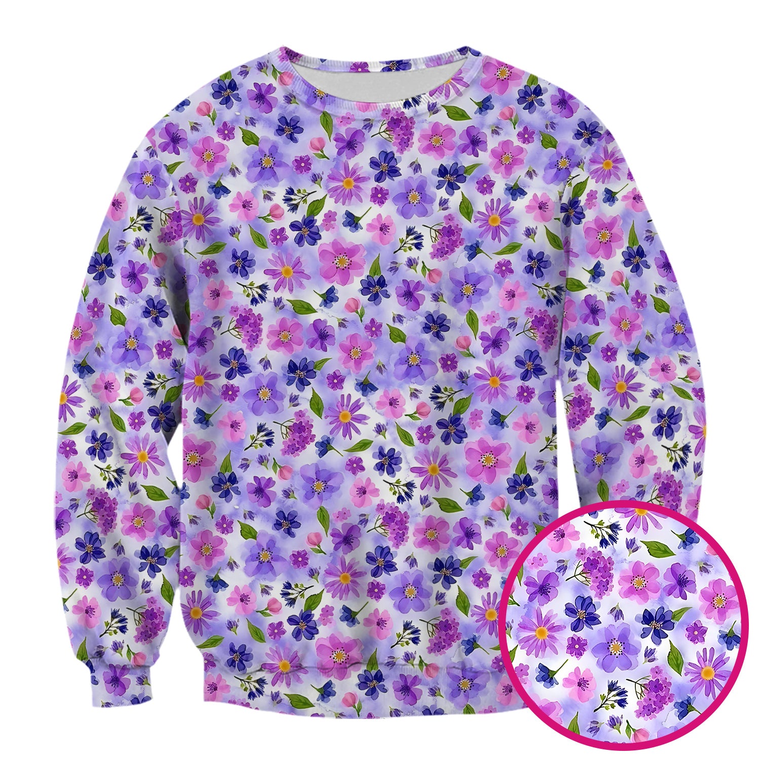 Purple Watercolor Wildflower Bloom Pattern Scrub Top, Comfortable Scrubs for Nurses