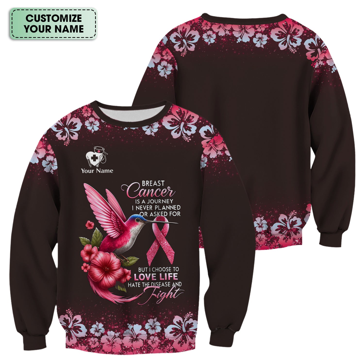 Custom Breast Cancer Awareness Shirt - Hummingbird Pink Ribbon Graphic Tee - Gift for RN LPN CNA