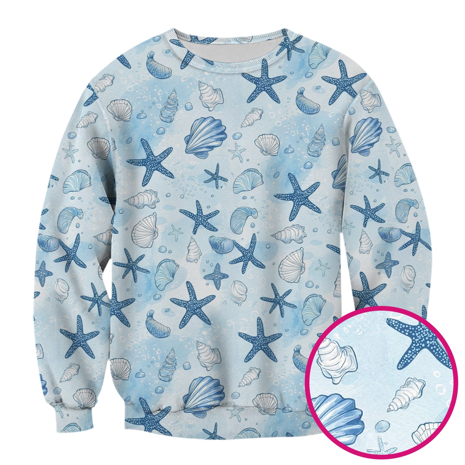 Blue Sea Shells Starfish Pattern Scrubs Top, Comfortable Scrubs for Nurses