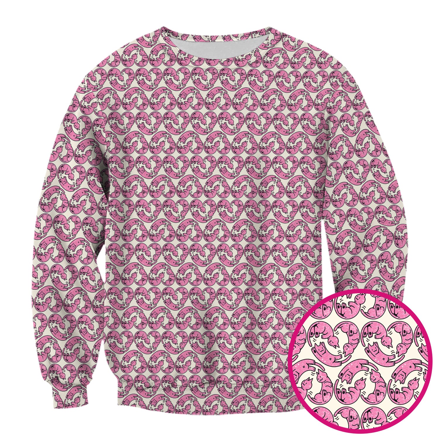Cute Pink Cat Cartoon Pattern Scrub Top, Comfortable Scrubs for Nurses