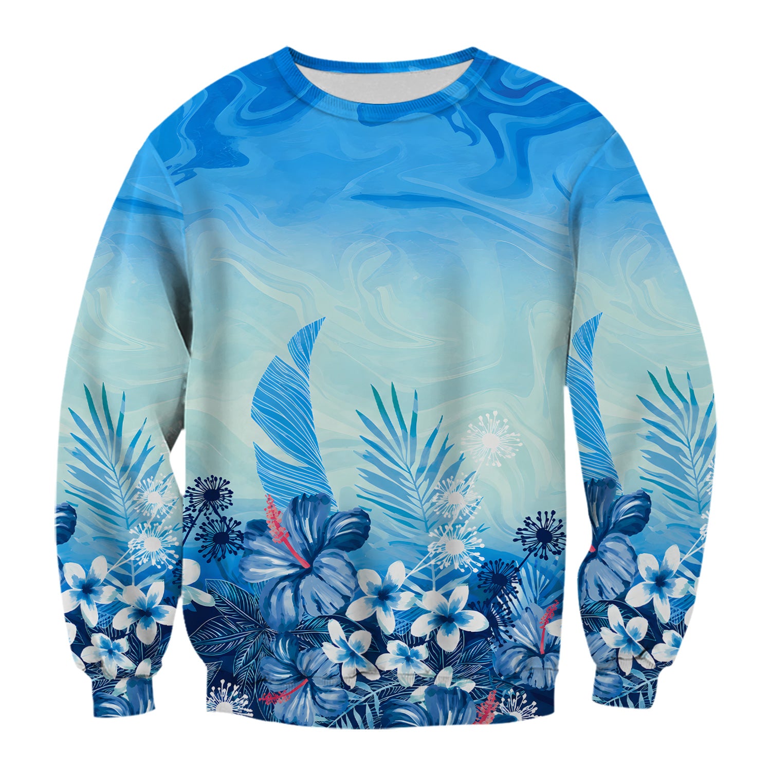 Elegant Blue Tropical Floral Pattern Scrub Top, Comfortable Scrubs for Nurses
