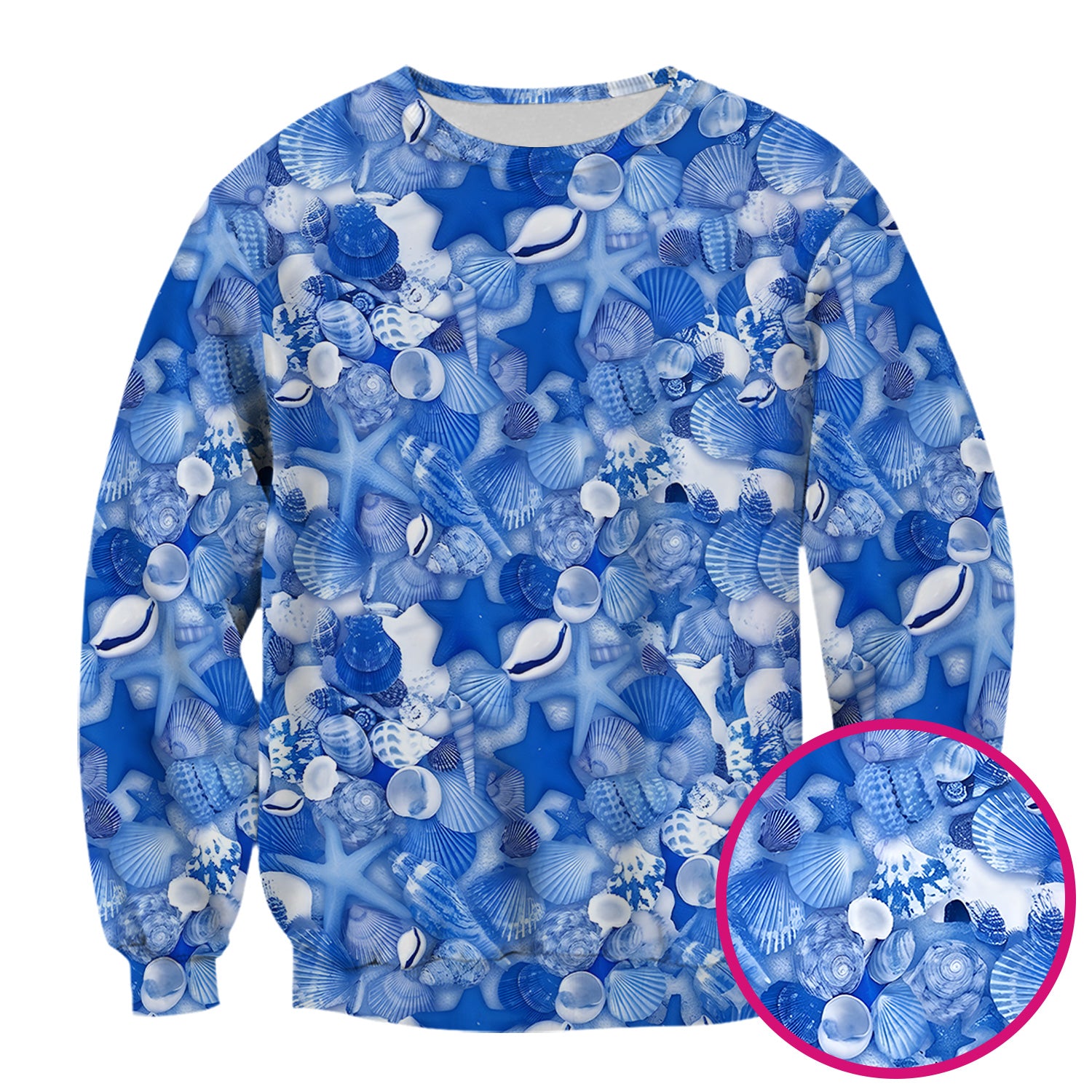 Blue Seashell Starfish Ocean Pattern Scrub Top, Comfortable Scrubs for Nurses