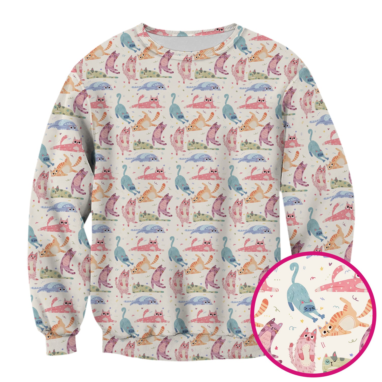 Funny Pastel Cat Pattern Medical Scrub Top, Breathable Fabrics Nursing Uniform