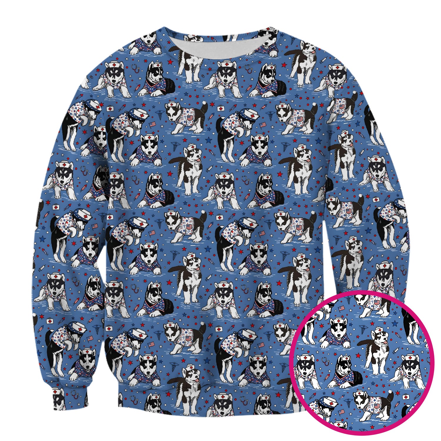 Cute Nurse Husky Dog Medical Pattern Scrub Top, Comfortable Scrubs for Nurses
